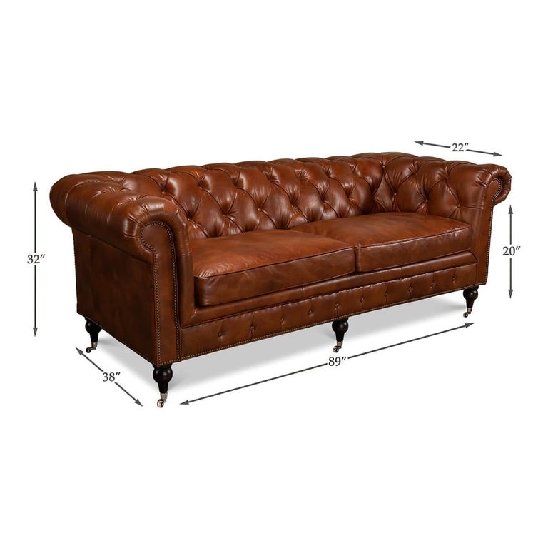 Contemporary Vintage Style Classic Chesterfield Sofa, Brown Leather For Sale