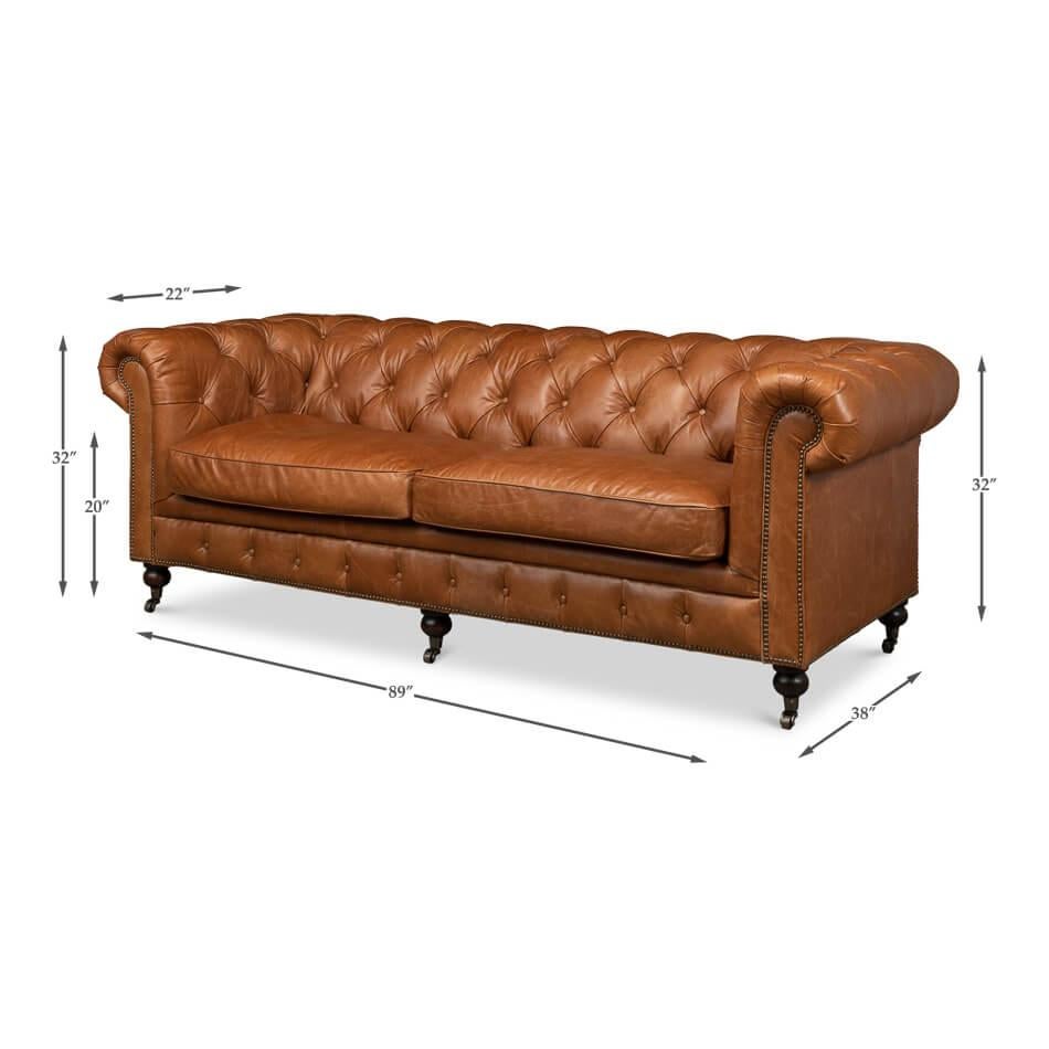 Vintage Style Classic Chesterfield Sofa - Vienna Brown Leather For Sale 3