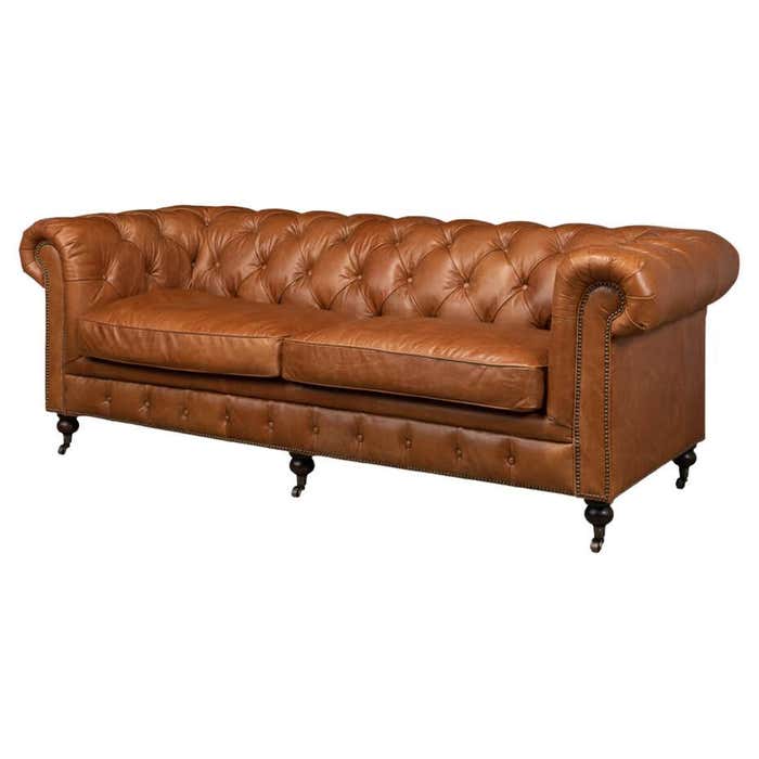 Vintage Style Classic Chesterfield Sofa - Vienna Brown Leather For Sale ...