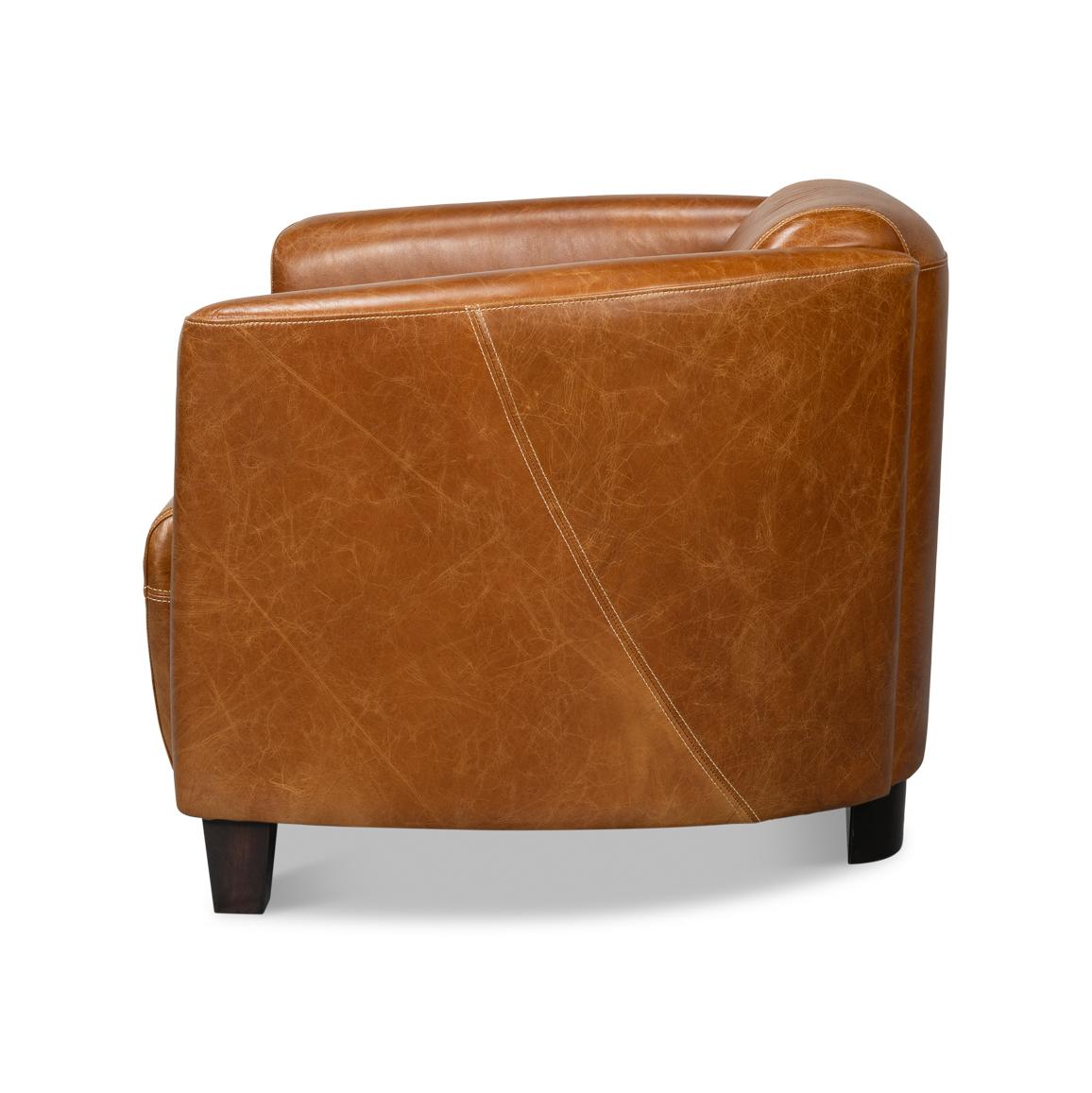 Mid-Century Modern Vintage-Style Cuba Brown Leather Club Chair For Sale