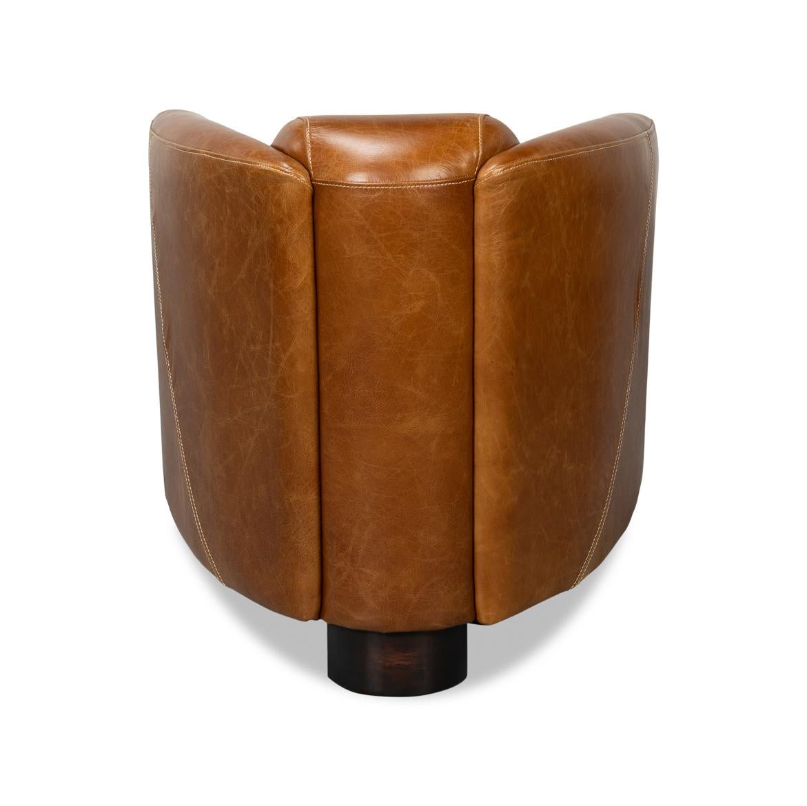 Asian Vintage-Style Cuba Brown Leather Club Chair For Sale