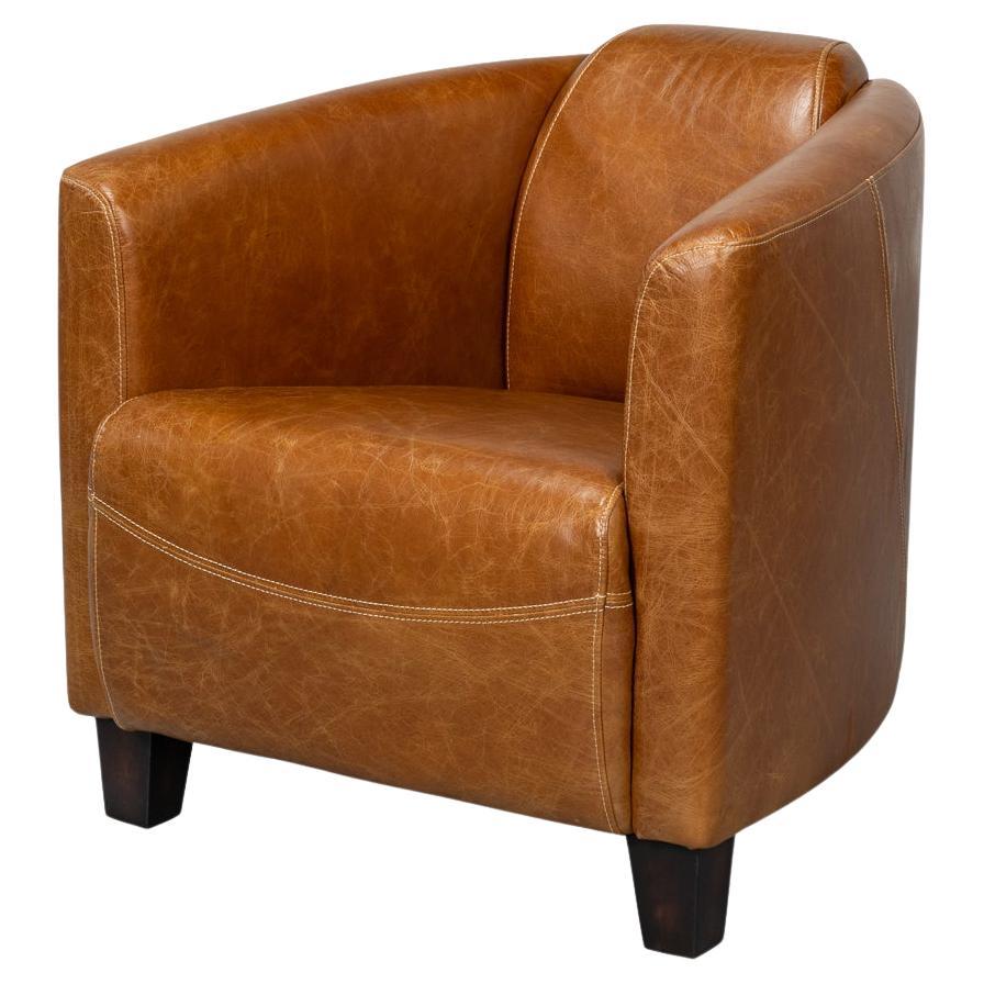 Vintage-Style Cuba Brown Leather Club Chair For Sale