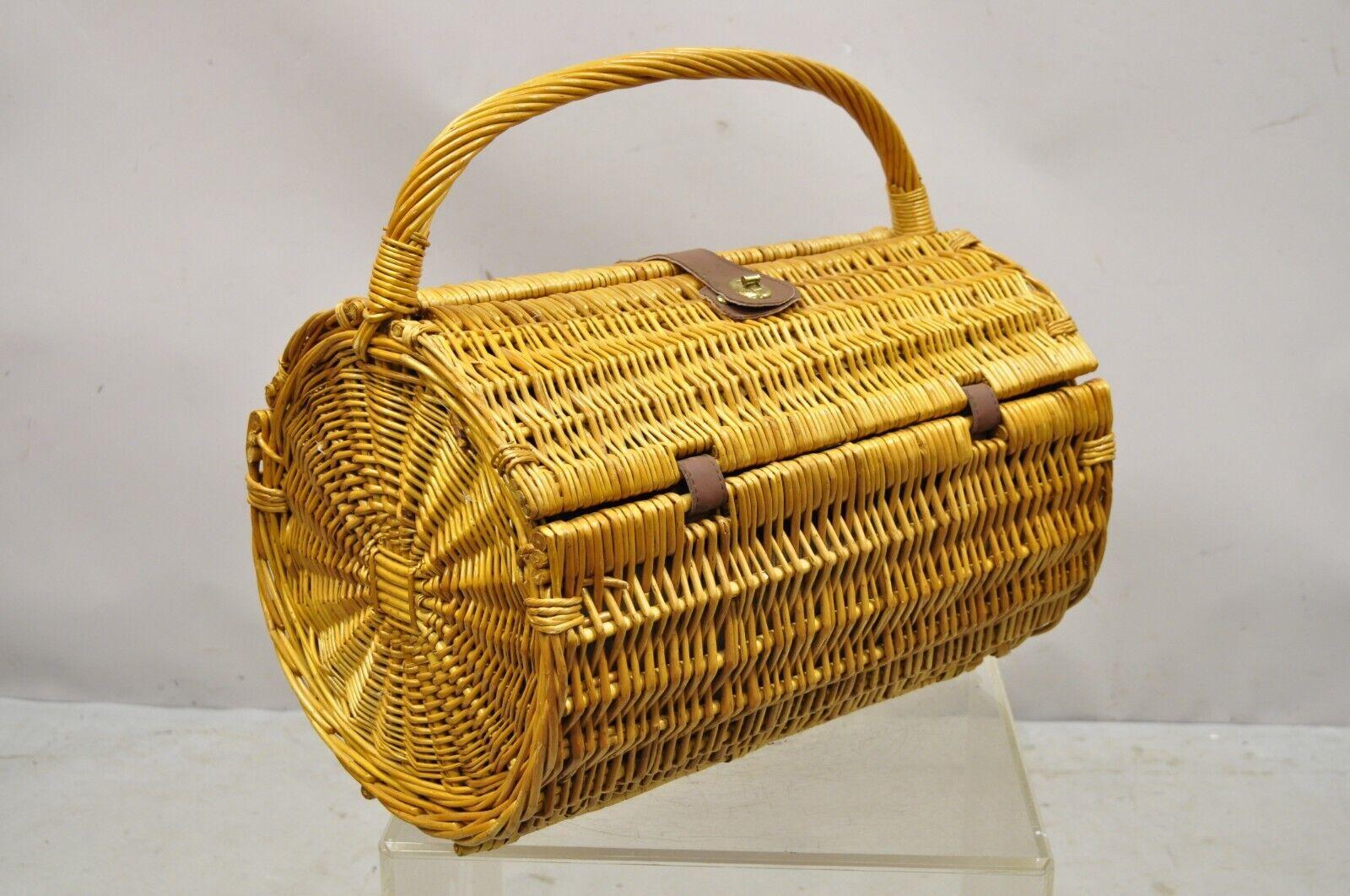Vintage Style Cylinder Deluxe Wicker Picnic Basket, Svc for 2 2