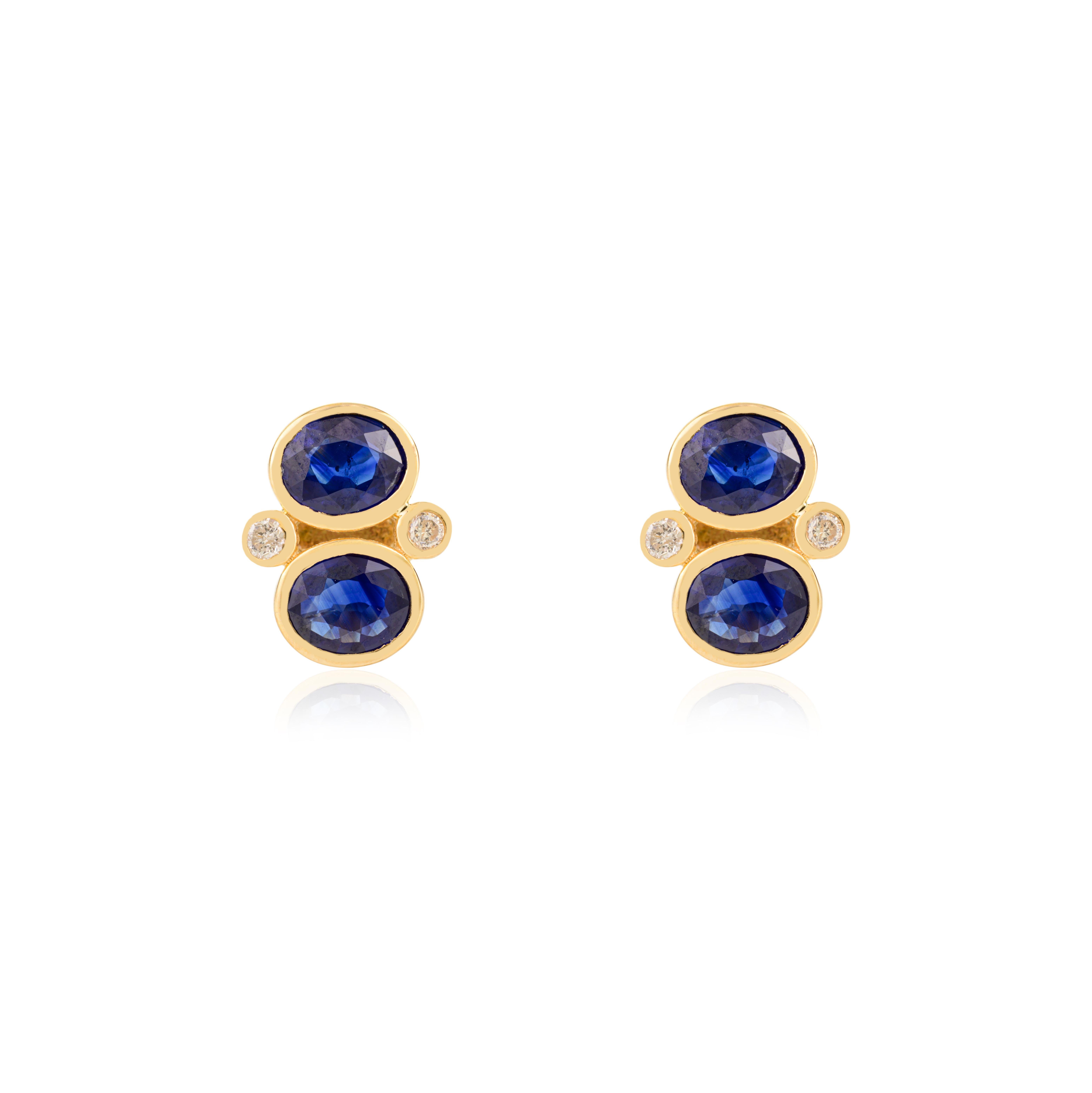 Pendientes de zafiro azul profundo y diamantes estilo vintage en oro amarillo de 14 quilates Art Decó en venta