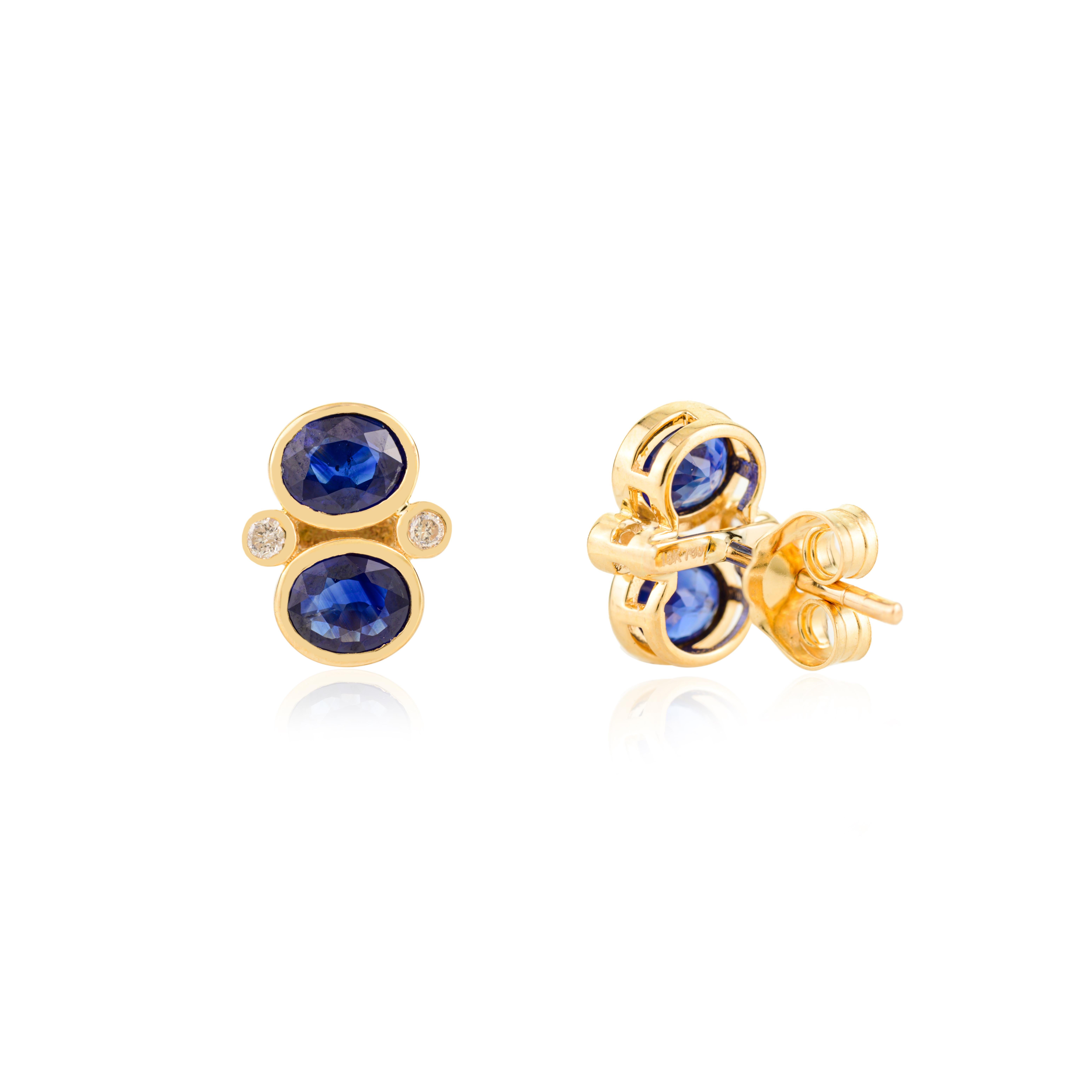 Pendientes de zafiro azul profundo y diamantes estilo vintage en oro amarillo de 14 quilates en venta 1