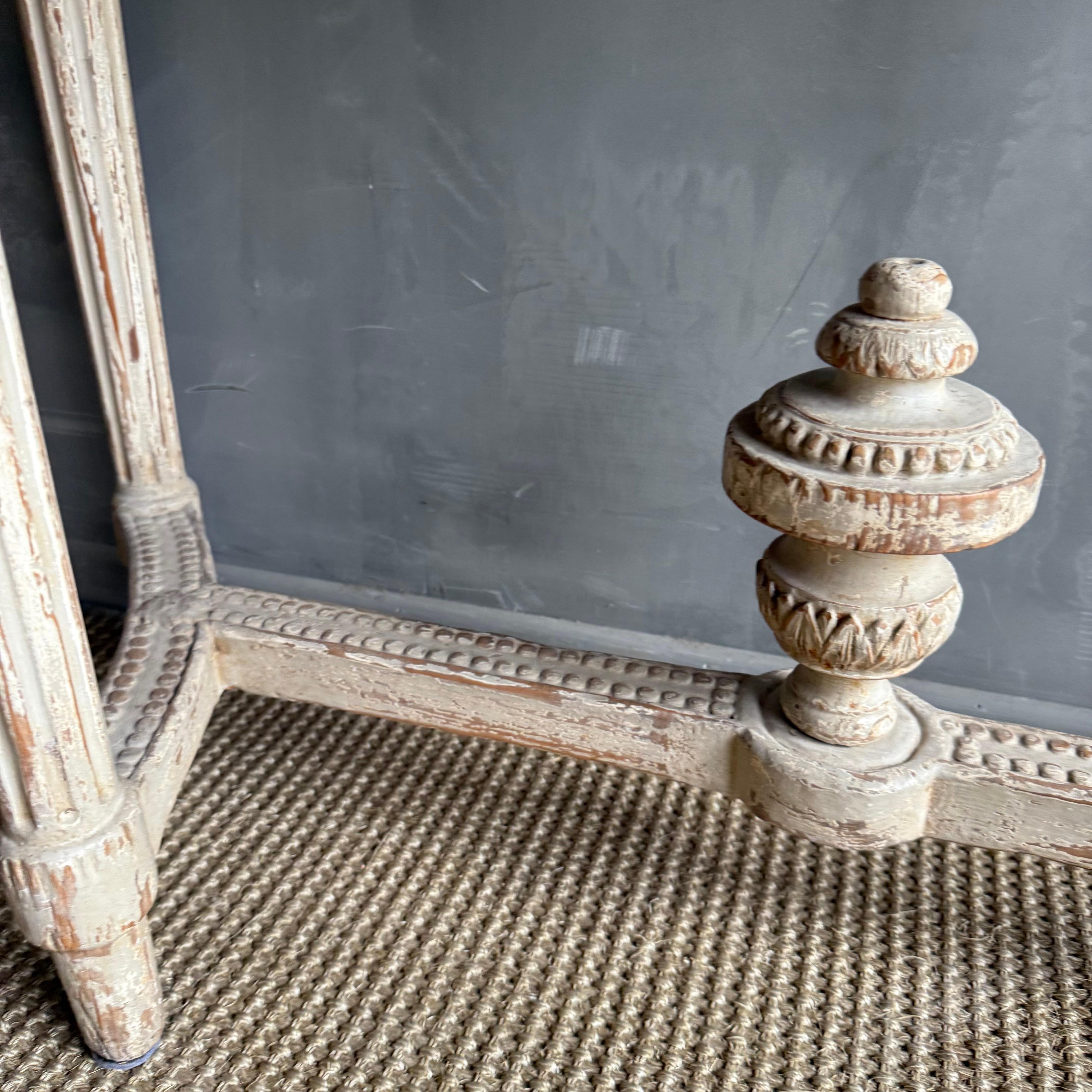Vintage Style Demi Console With Carvings and Distressed Painted Finish For Sale 5