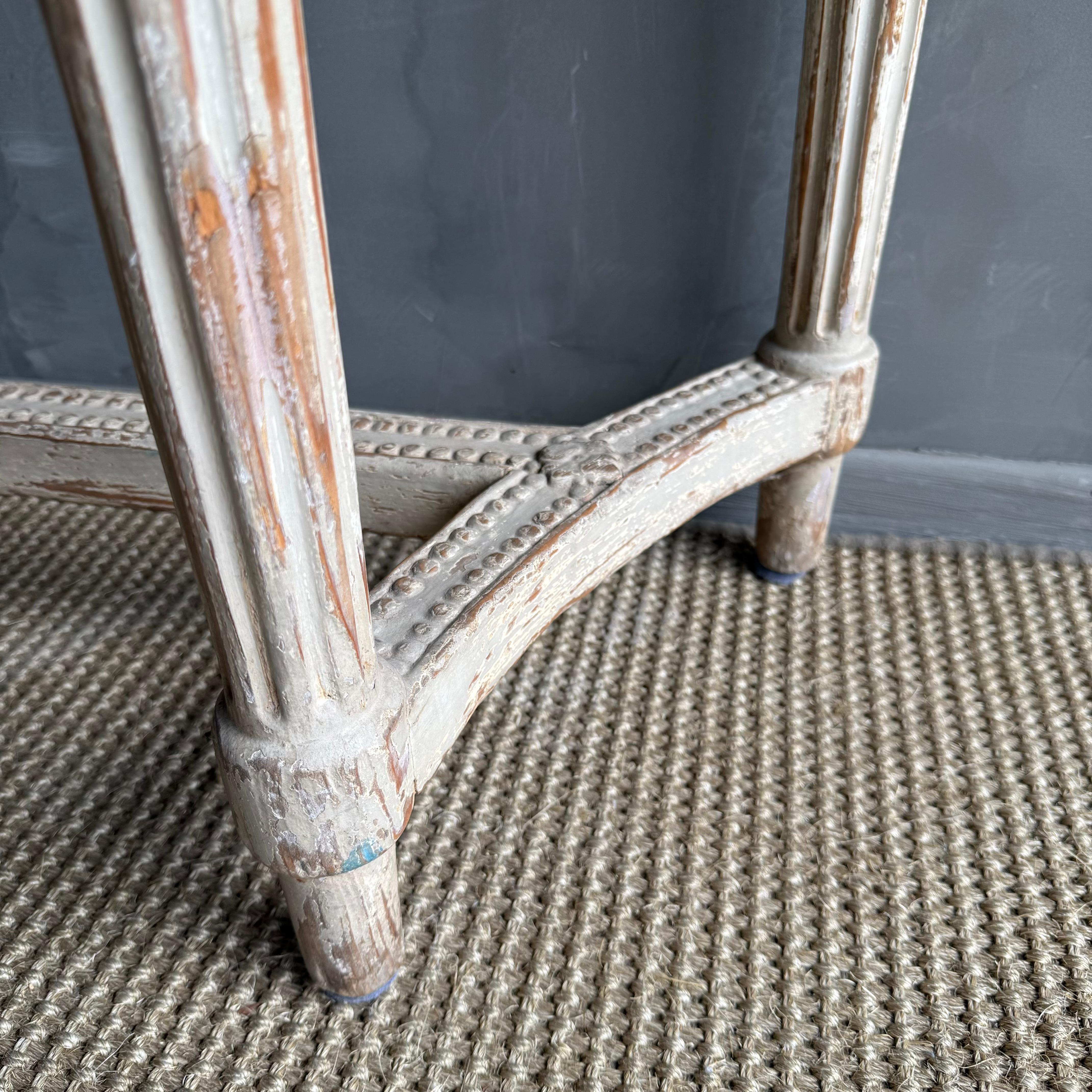 Vintage Style Demi Console With Carvings and Distressed Painted Finish For Sale 9
