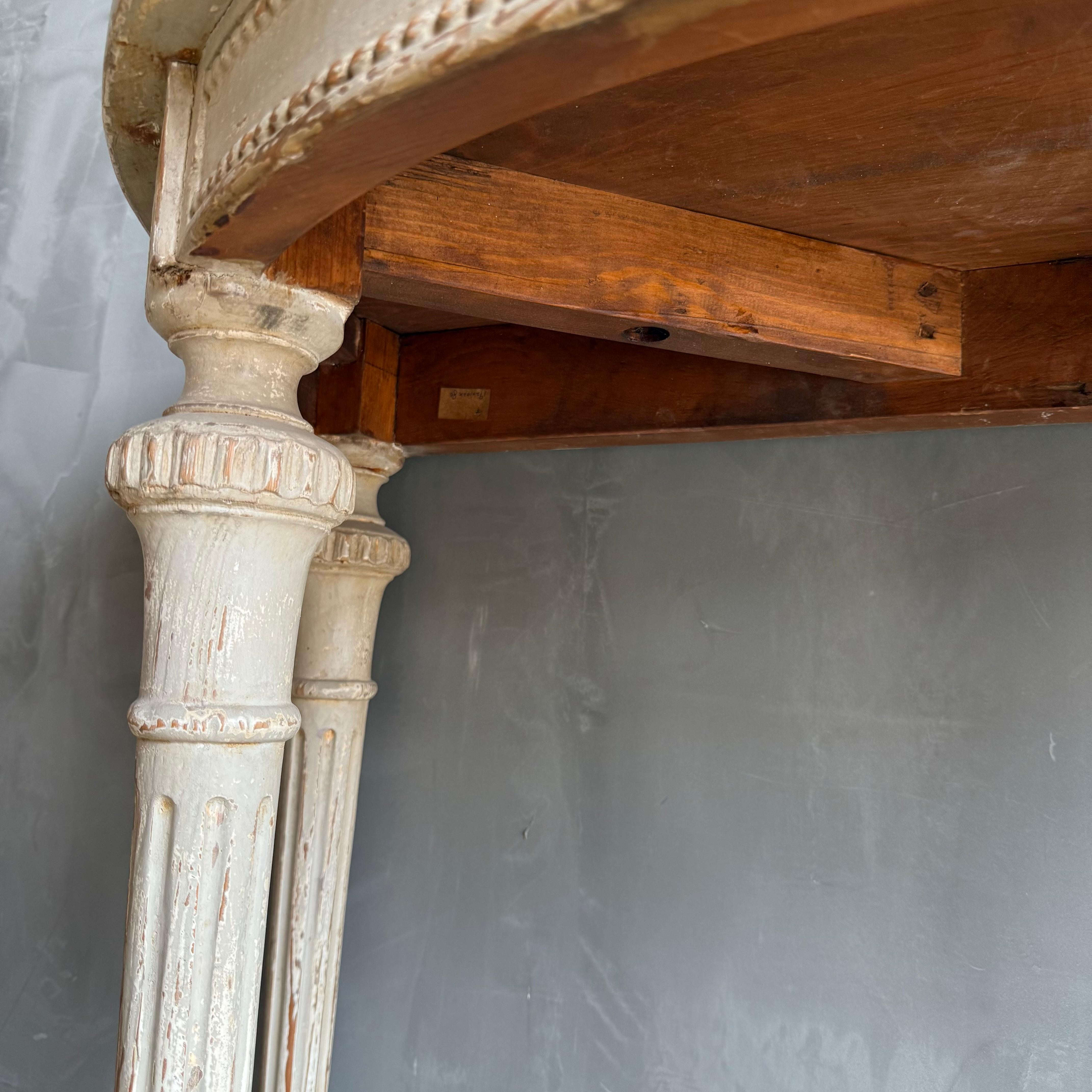 Vintage Style Demi Console With Carvings and Distressed Painted Finish For Sale 10