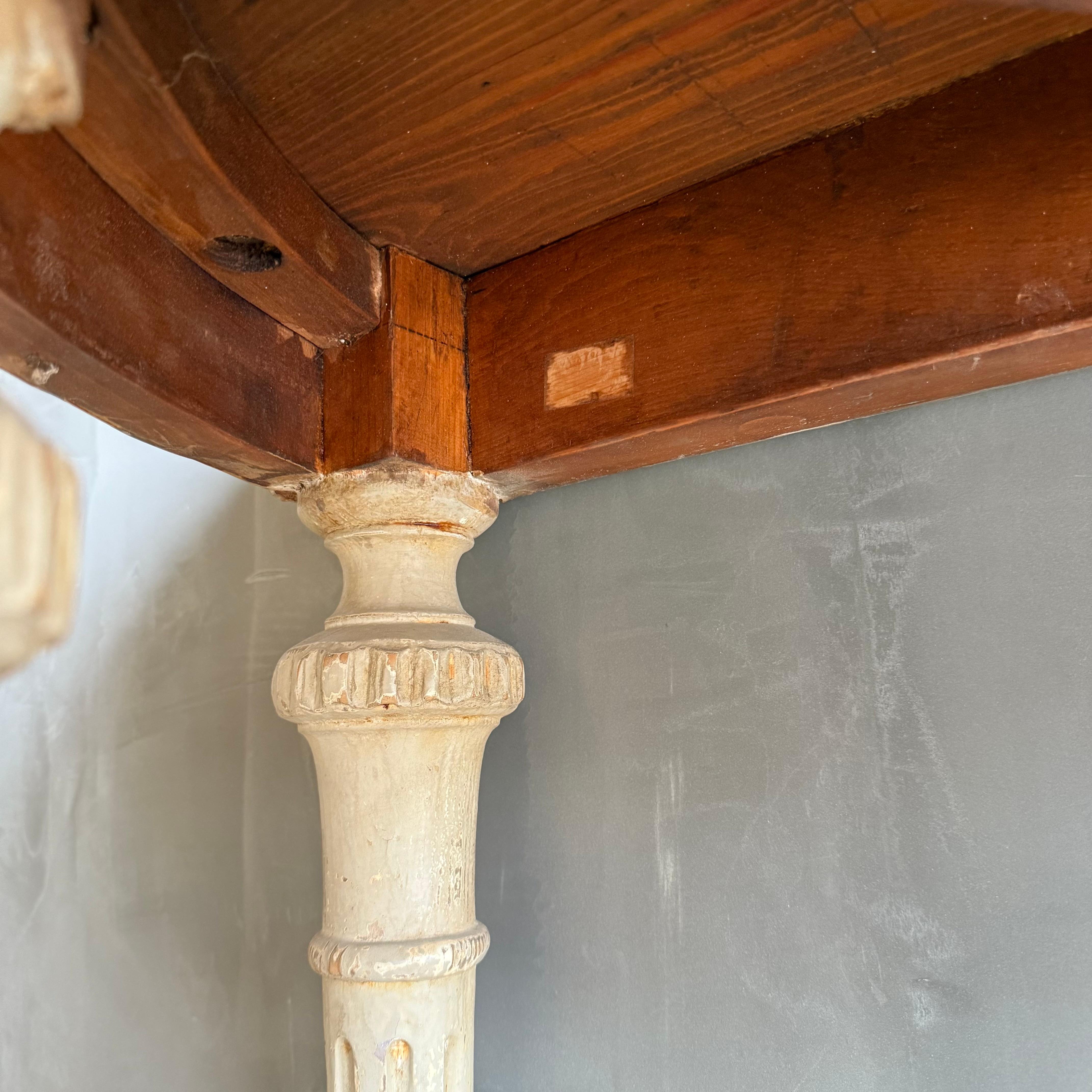 Vintage Style Demi Console With Carvings and Distressed Painted Finish For Sale 11