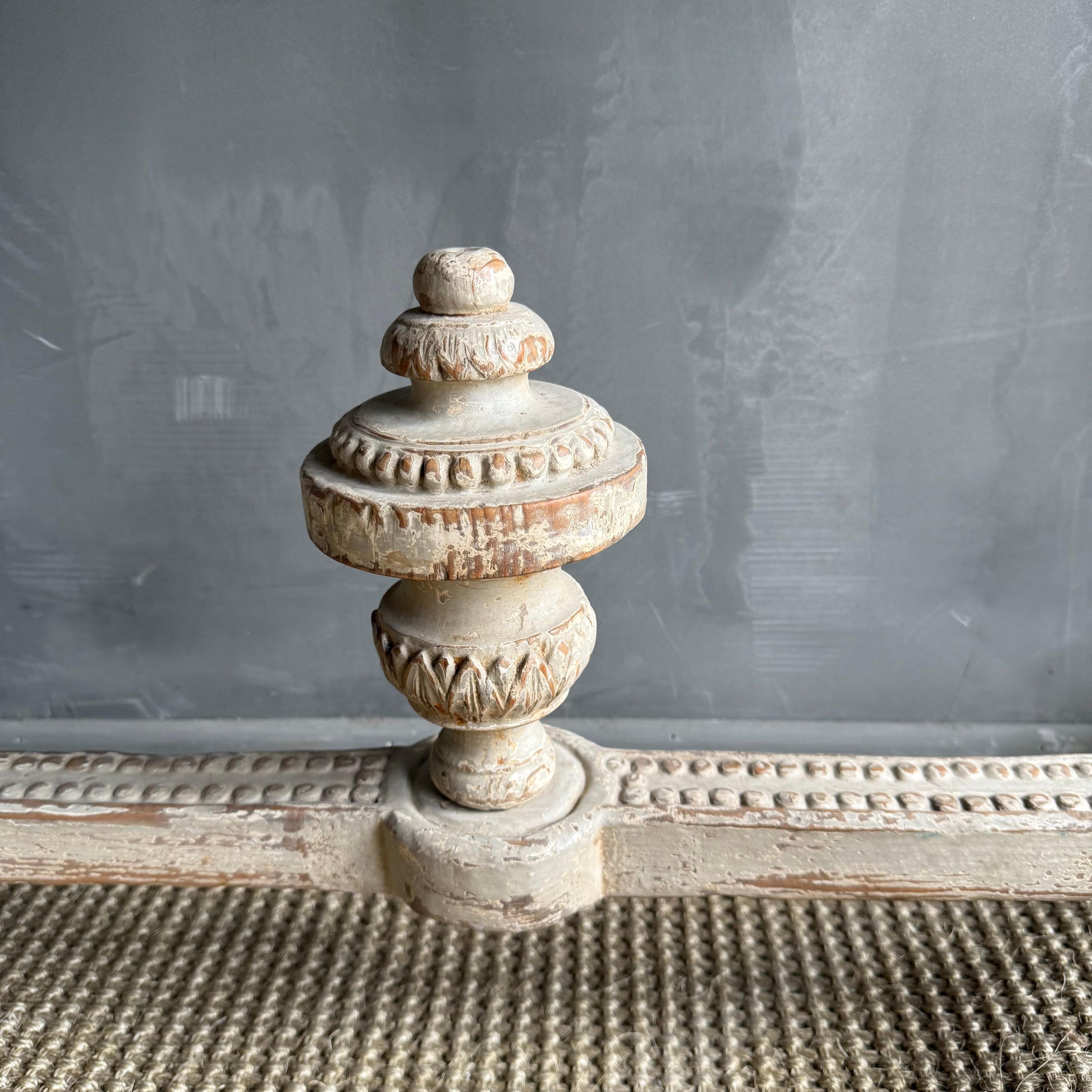 Vintage Style Demi Console With Carvings and Distressed Painted Finish For Sale 4