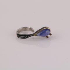 Vintage Style Diamond 925 Sterling Silver Tanzanite Adjustable Cocktail Ring
