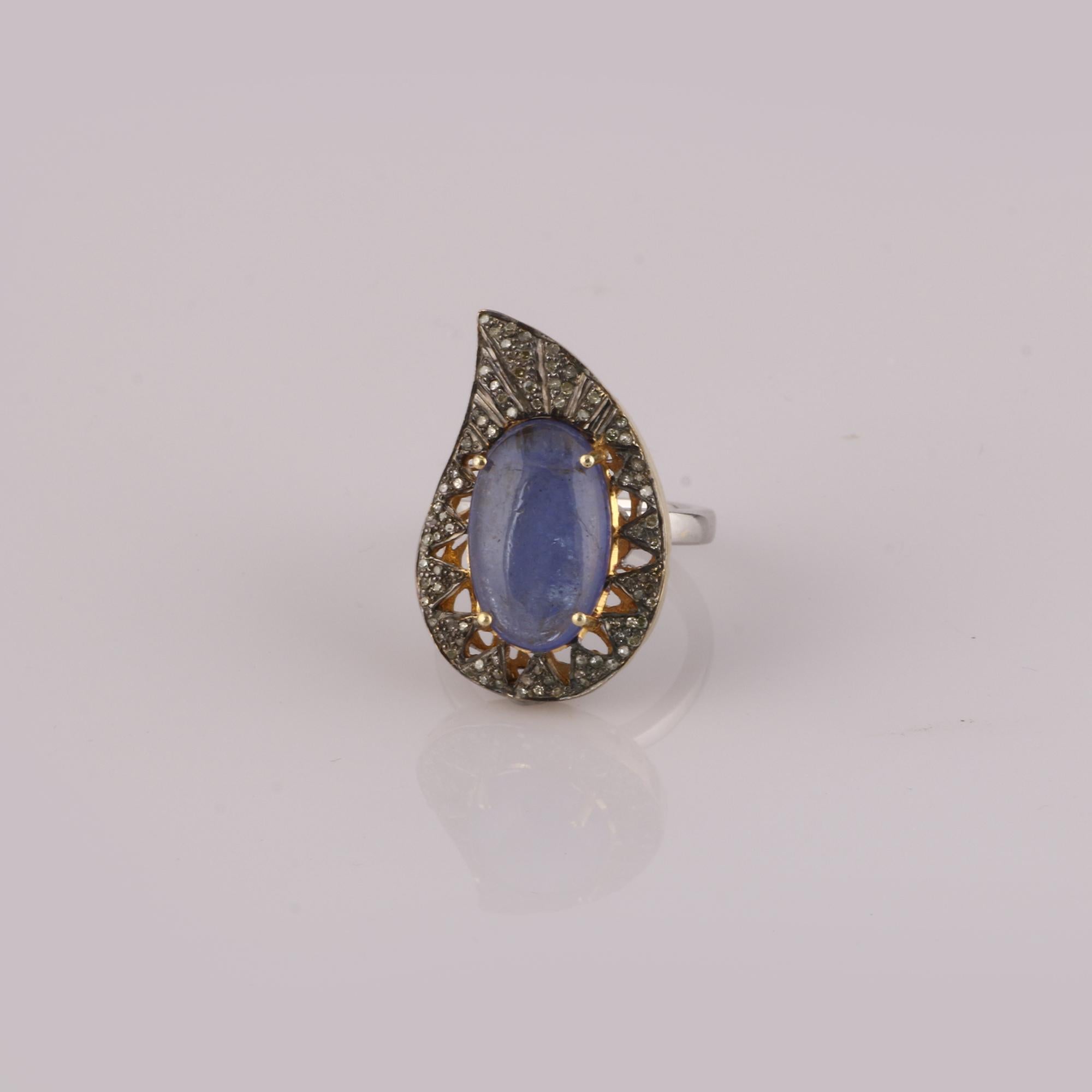 Victorian Vintage Style Diamond 925 Sterling Silver Tanzanite Engagement Paisley Ring For Sale