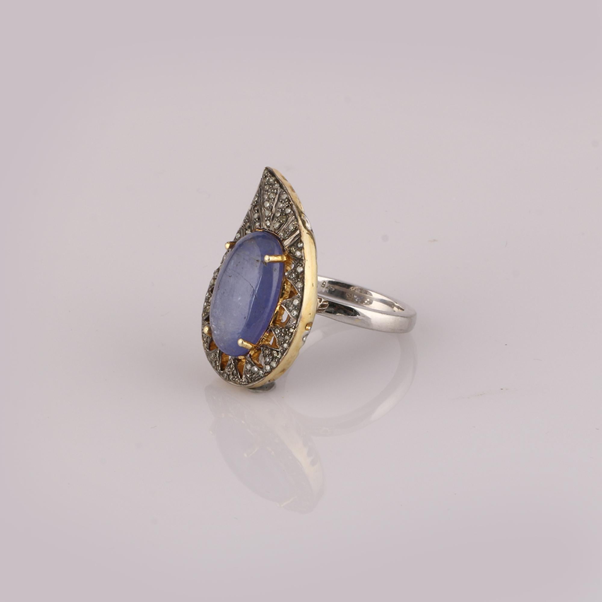 Vintage Style Diamond 925 Sterling Silver Tanzanite Engagement Paisley Ring In New Condition For Sale In Jaipur, RJ