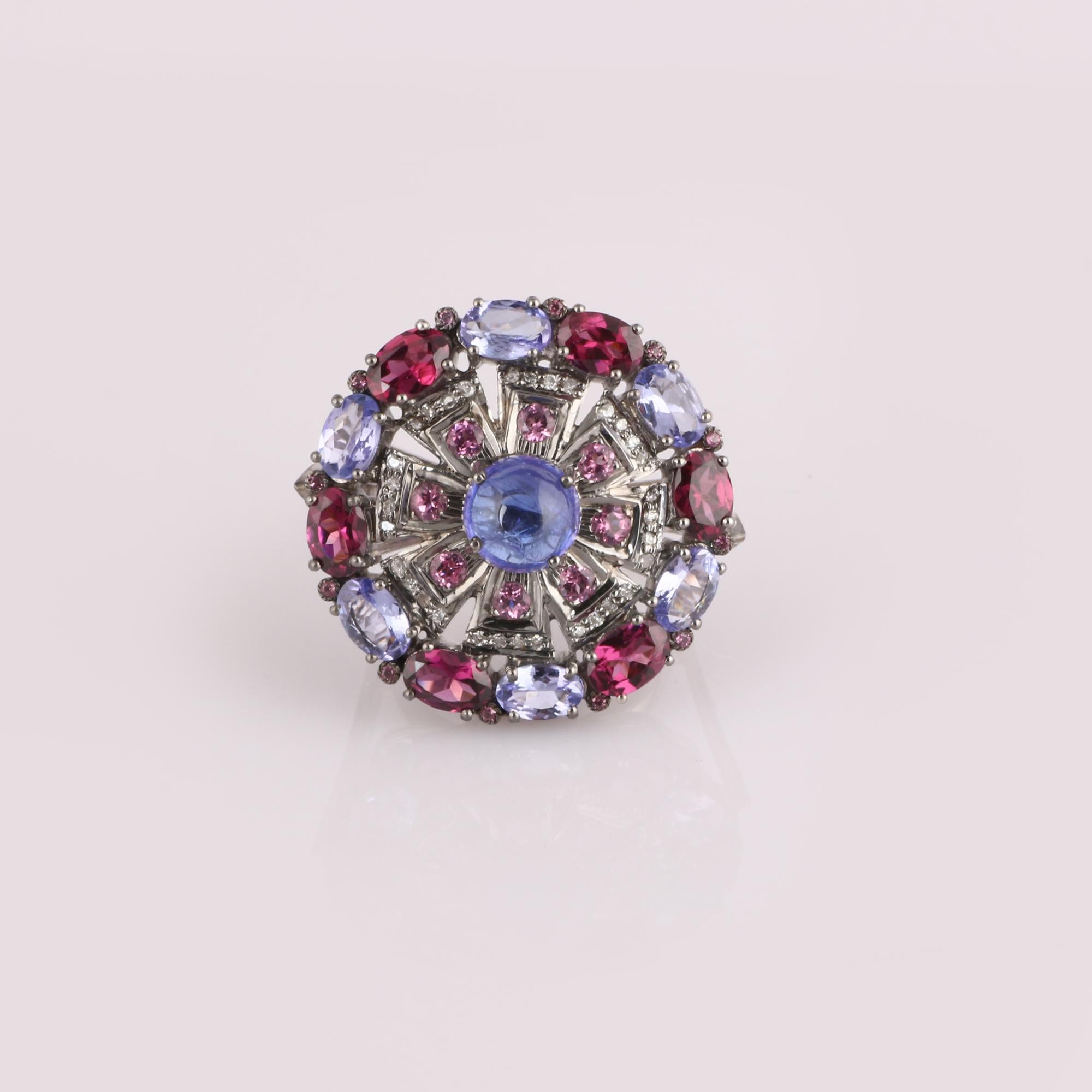 Item details:-

✦ SKU:- ESRG00217

✦ Material :- 925 Sterling Silver
✦ Gemstone Specification:-
✧ Diamond
✧ Tanzanite, Rubellite

✦ Approx. Diamond Weight : 0.35
✦ Approx. Silver Weight : 11.59
✦ Approx. Gross Weight : 14.12

Ring Size (US): 7

You
