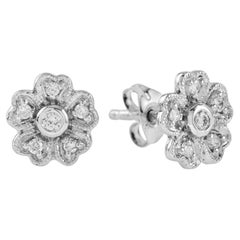 Vintage Style Diamant Cluster Ohrstecker 14k Weißgold Ohrringe