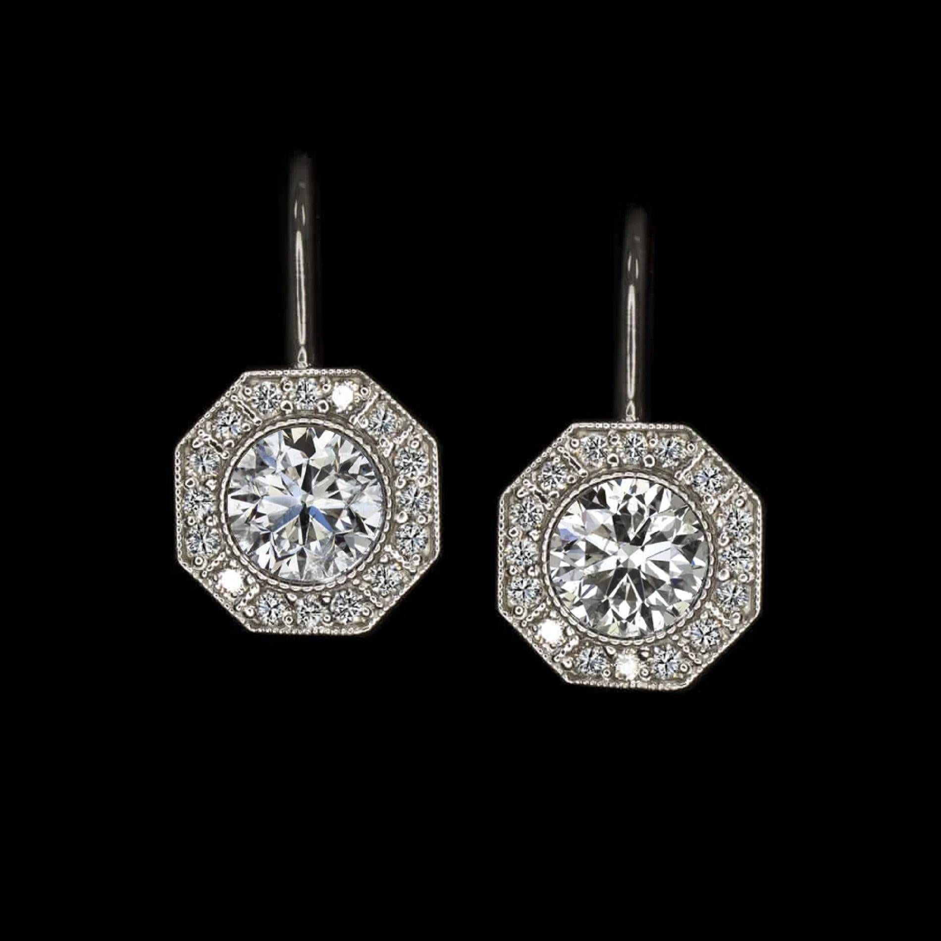 Diamant-Tropfen-Ohrringe im Vintage-Stil  (Art déco) im Angebot
