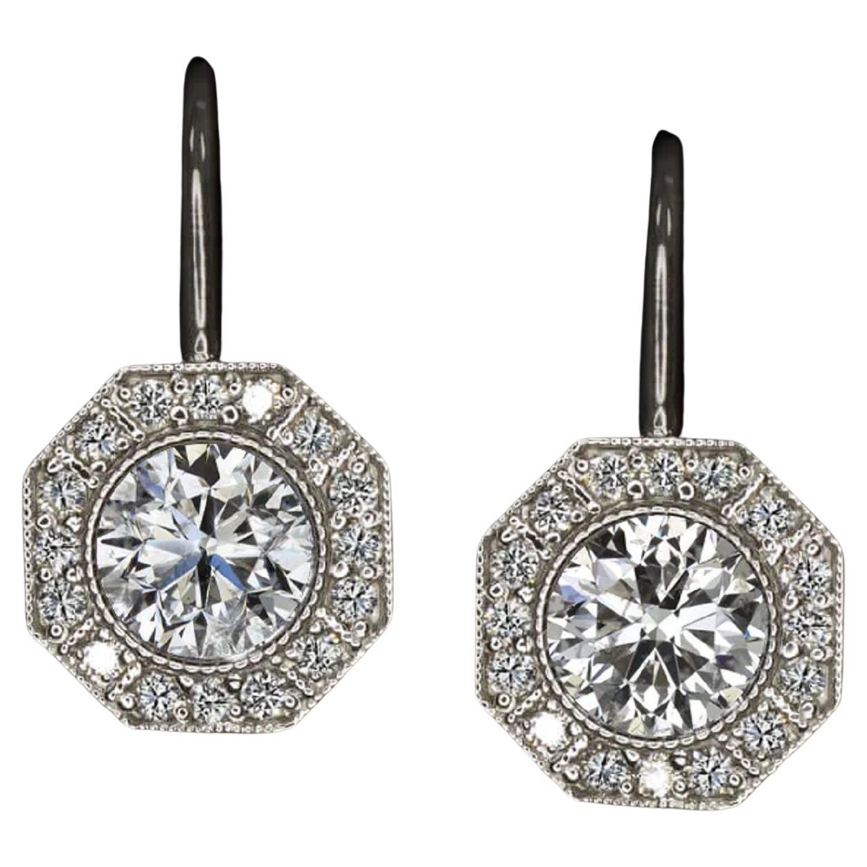Vintage Style Diamond Drop Earrings For Sale