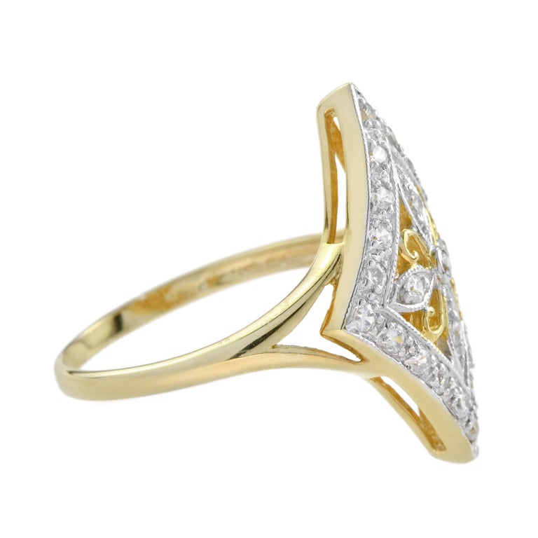 Customizable Vintage Style Diamond Floral Filigree Ring in 14K Yellow ...