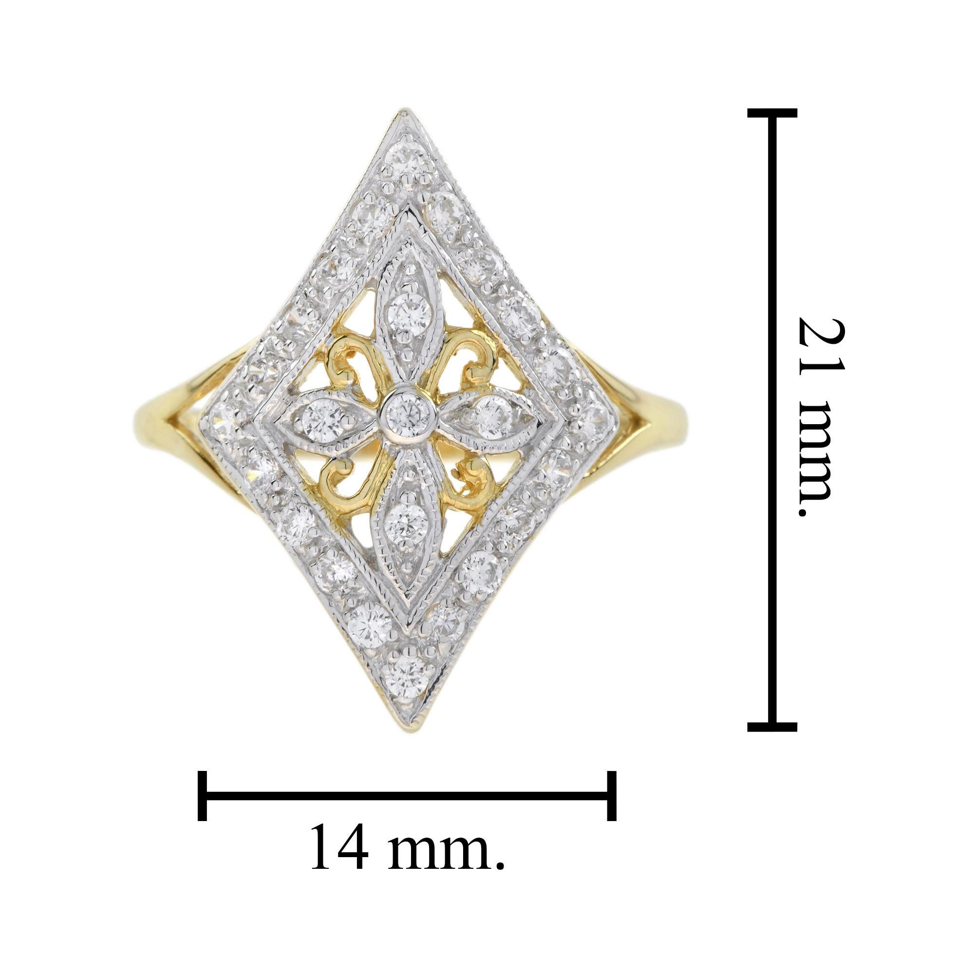 For Sale:  Vintage Style Diamond Floral Filigree Ring in 14K Yellow Gold 6