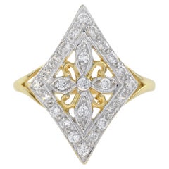 Filigraner Diamantring im Vintage-Stil aus 14 Karat Gelbgold mit Blumenmuster