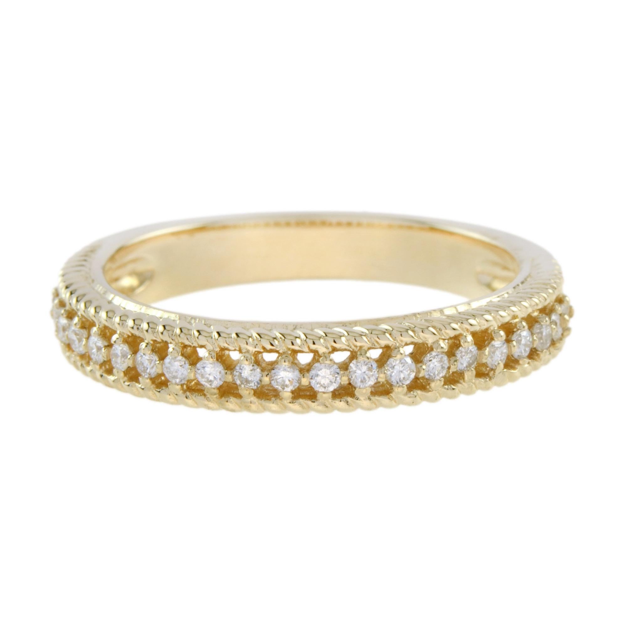 Taglio rotondo Vintage Style Diamond Half Eternity Wedding Band Ring in vendita