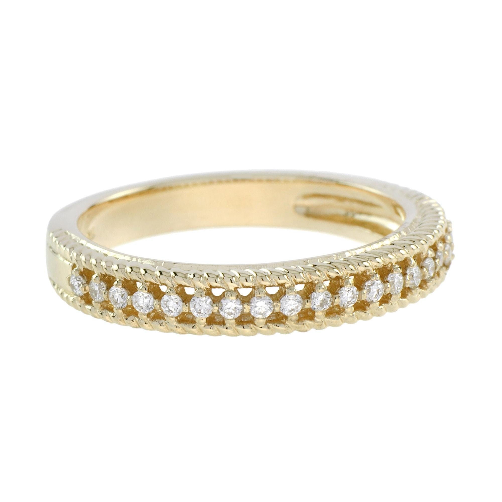 For Sale:  Vintage Style Diamond Half Eternity Wedding Band Ring in 14K Yellow Gold 2