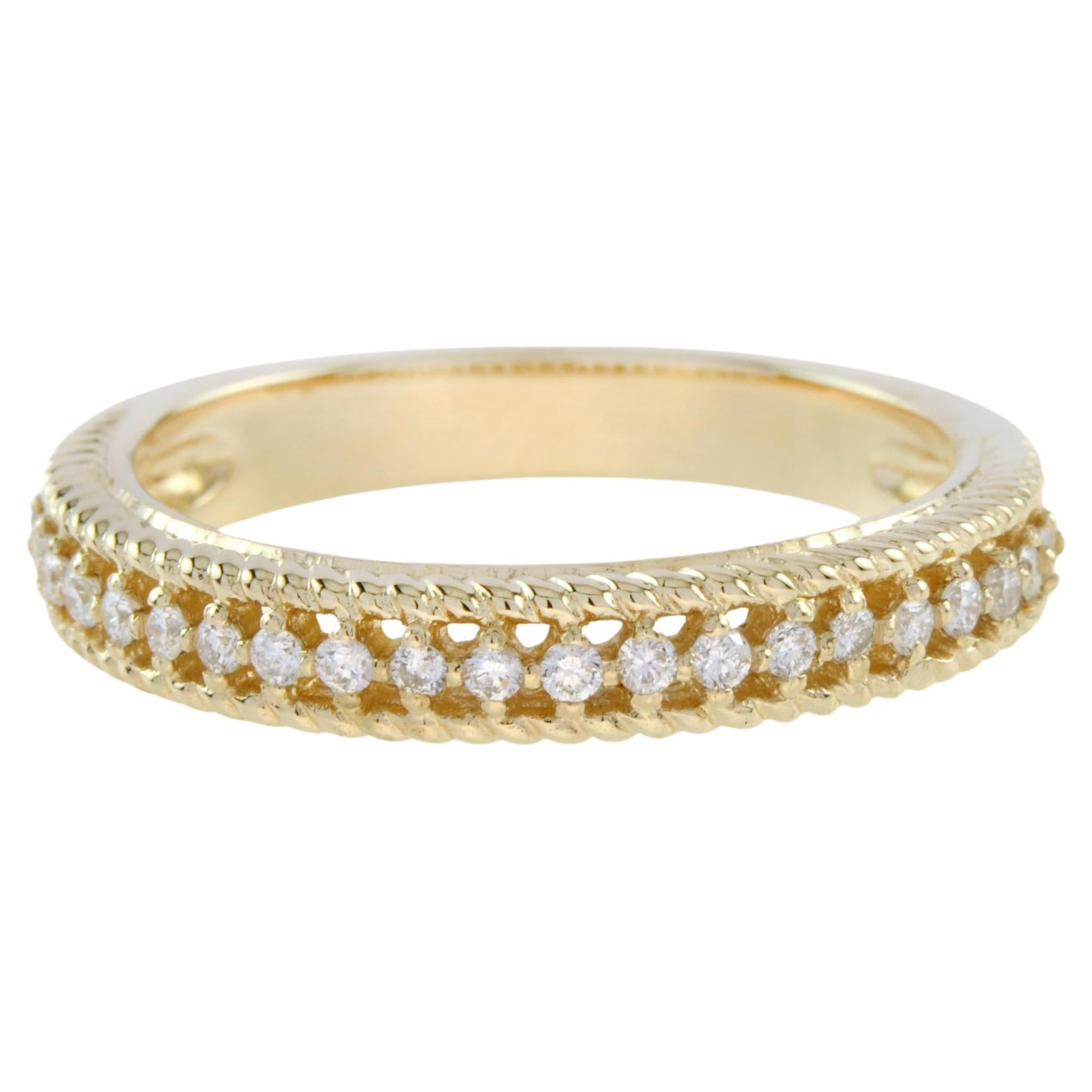 Vintage Style Diamond Half Eternity Wedding Band Ring in 14K Yellow Gold