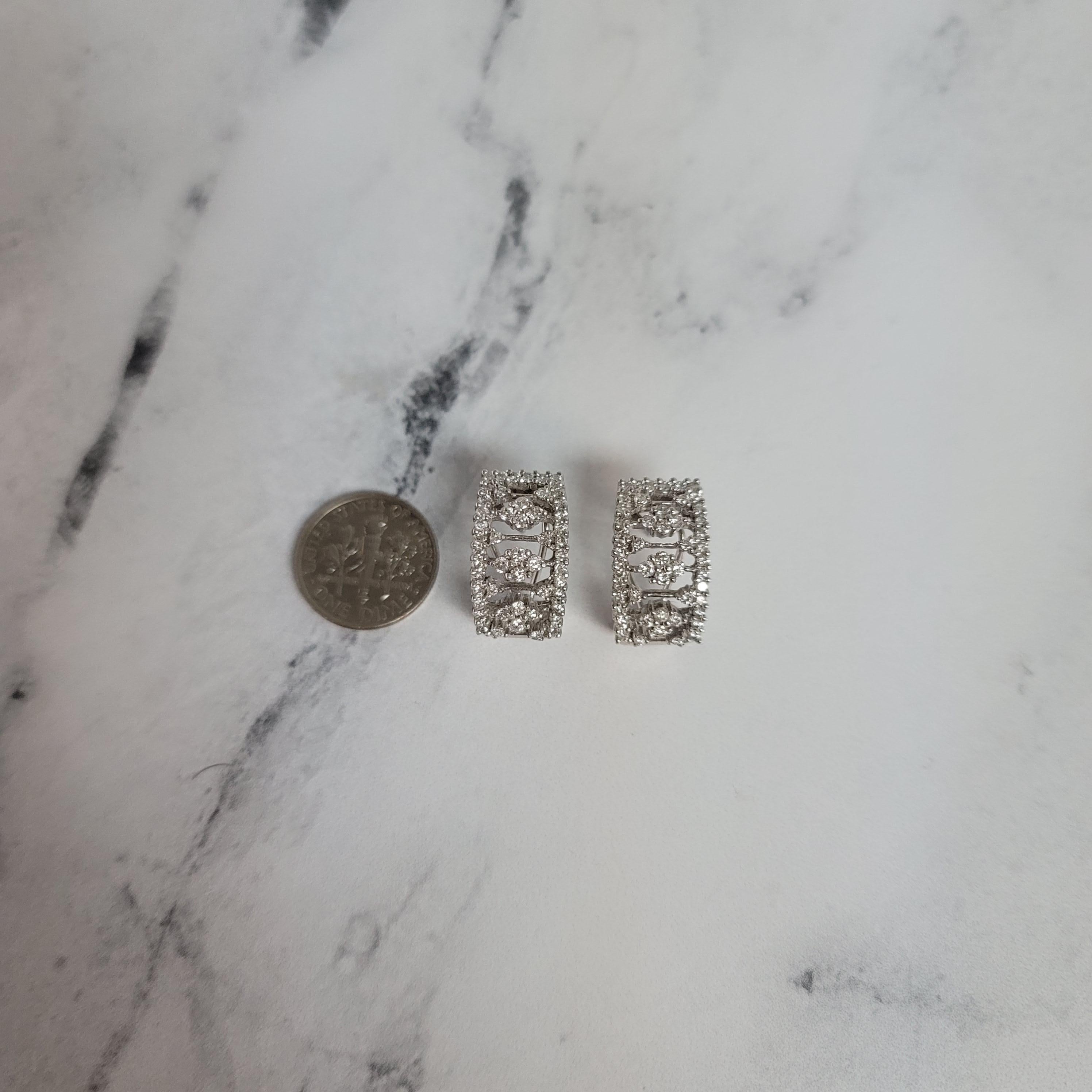 Femenino o masculino Pendientes de clip con pavé de diamantes estilo vintage Oro blanco 14k en venta