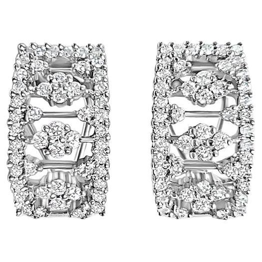 Vintage Style Diamond Pave Clip-On Earrings 14k White Gold