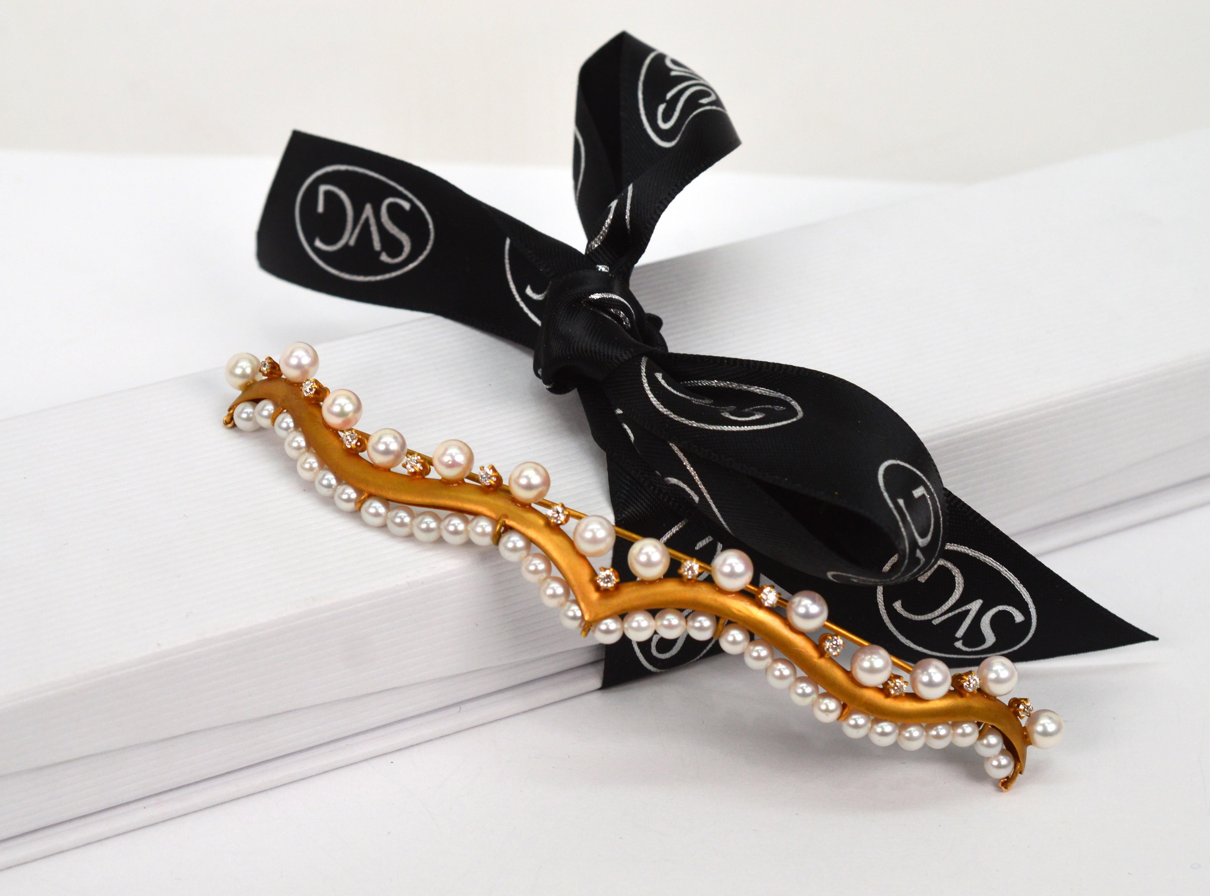 Vintage Style Diamond Pearl 14 Karat Yellow Gold Bridal Hair Barrette Brooche For Sale 2