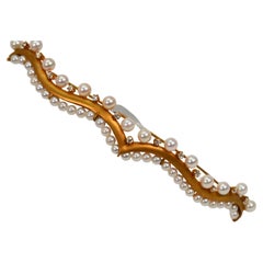 Vintage Style Diamond Pearl 14 Karat Yellow Gold Bridal Hair Barrette Brooche