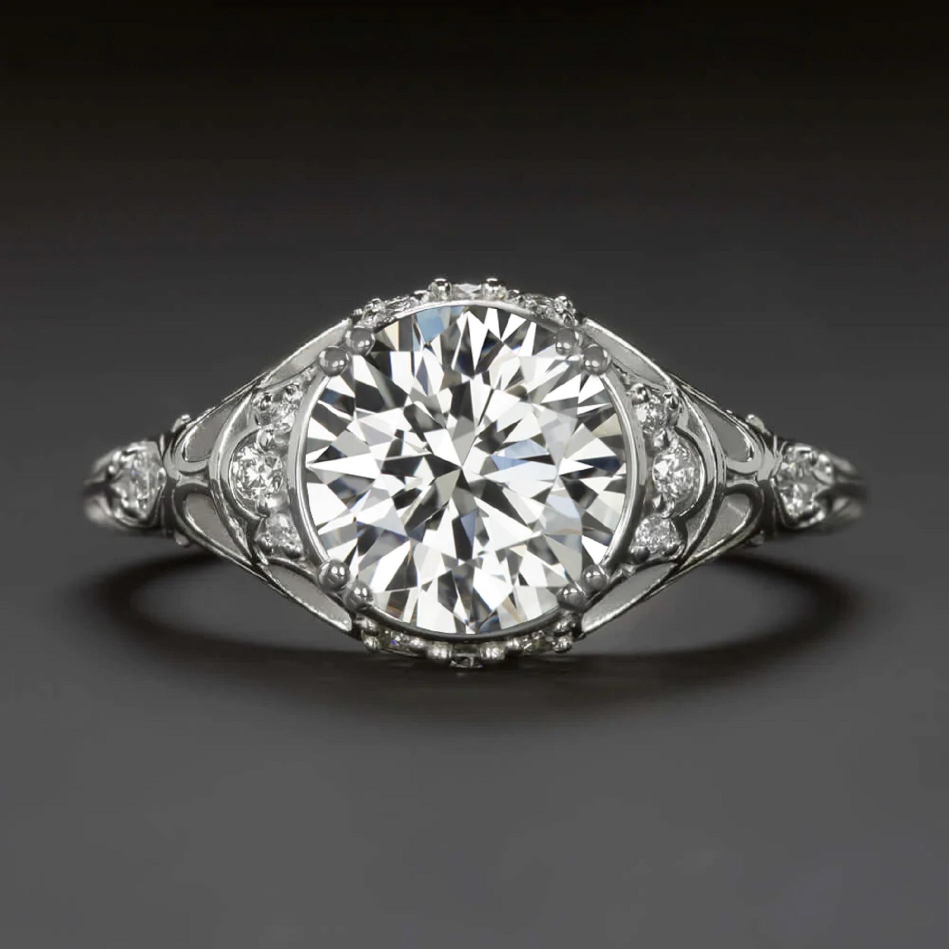 Old European Cut Vintage Style Diamond Ring is Impressive in Size with a Gorgeously Detailed For Sale