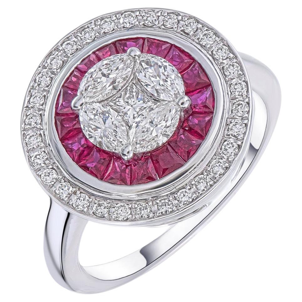 Marquise princess illusion with double halo of ruby &  diamond  For Sale