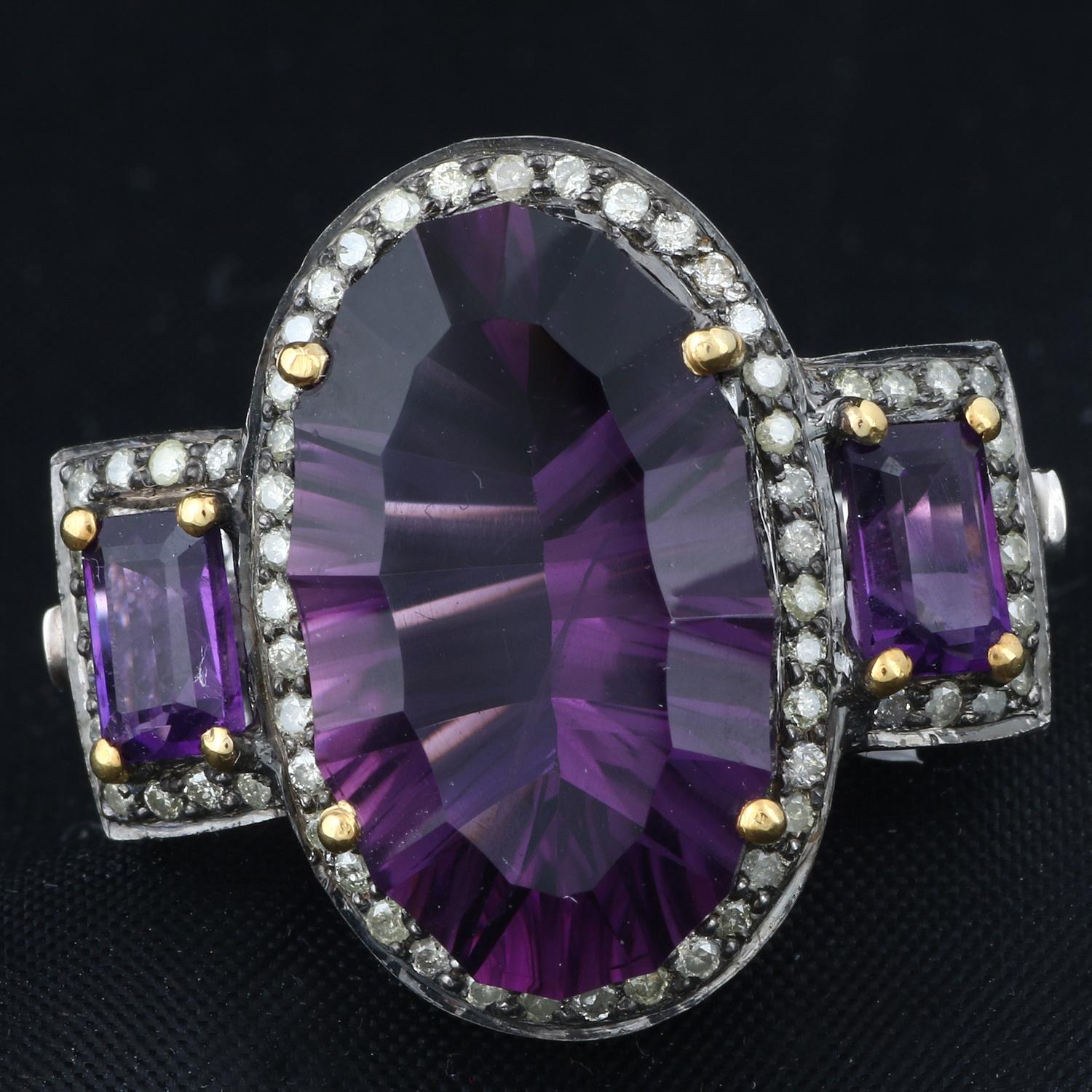Item details:-

✦ SKU:- ESRG00155

✦ Material :- Silver
✦ Gemstone Specification:-
✧ Diamond
✧ Amethyst

✦ Approx. Diamond Weight : 0.45
✦ Approx. Silver Weight : 5.88
✦ Approx. Gross Weight : 8.12

Ring Size (US): 8

You will Get the same Product