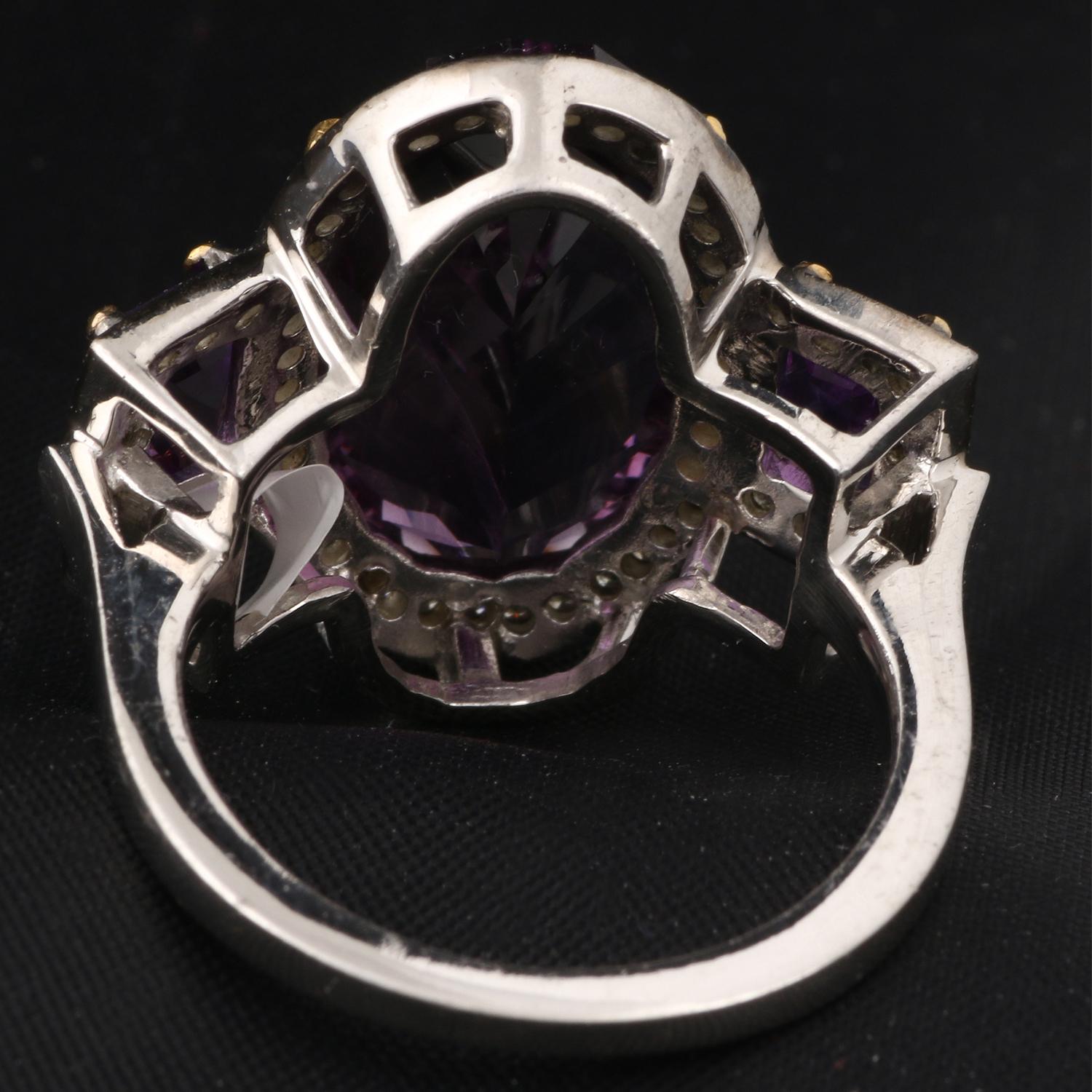 Victorian Vintage Style Diamond Silver Amethyst Wedding Three Stone Solitaire Ring For Sale