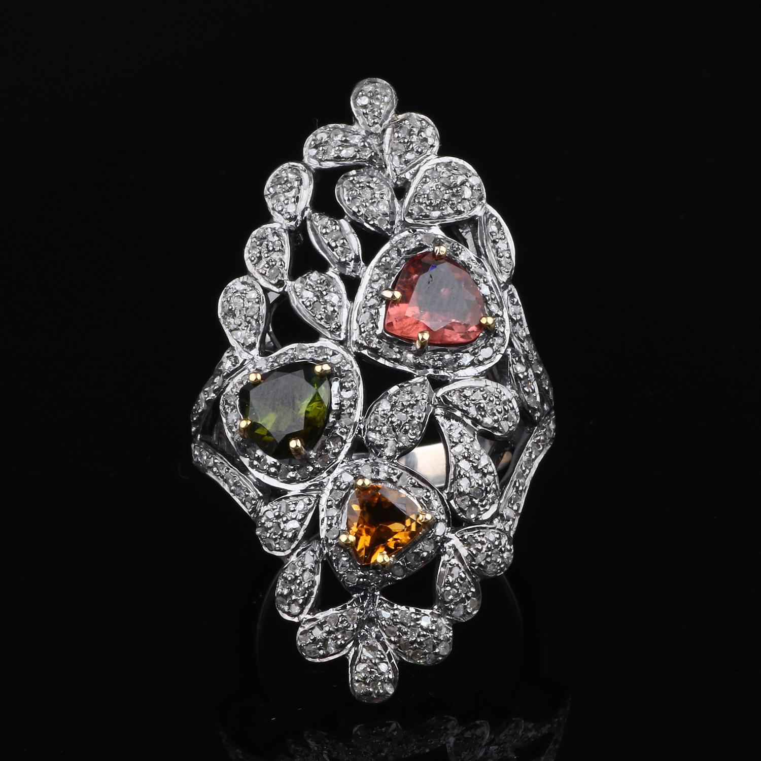 Item details:-

✦ SKU:- ESRG00200

✦ Material :- Silver
✦ Gemstone Specification:-
✧ Diamond
✧ Citrine, Multi Tourmaline

✦ Approx. Diamond Weight : 0.8
✦ Approx. Silver Weight : 8.99
✦ Approx. Gross Weight : 9.6

Ring Size (US): 7

You will Get the