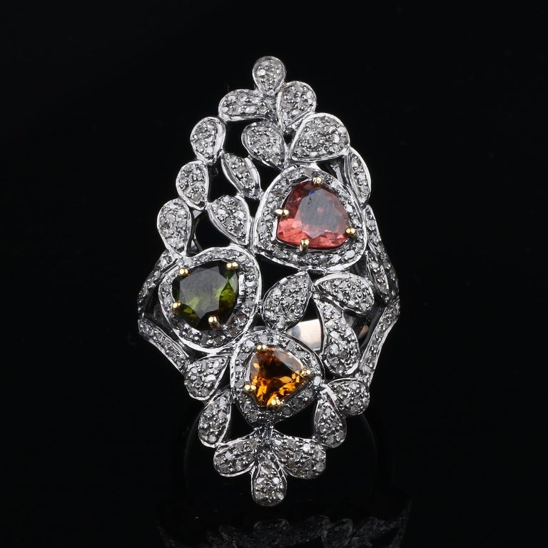 Vintage Citrine and Diamond Hill Ring 9K