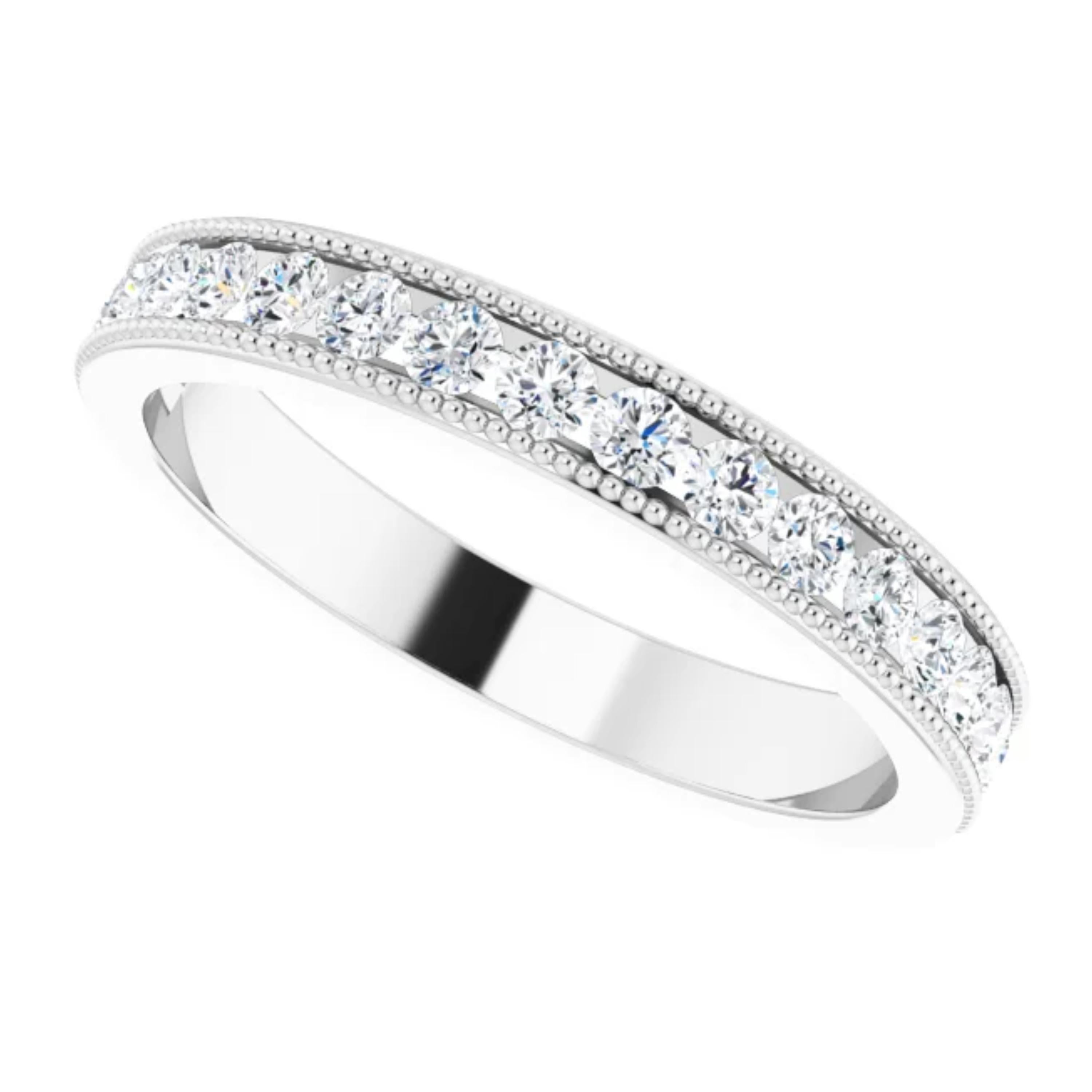 Round Cut Vintage Style Diamond Wedding Ring Anniversary Band 18k White Gold 0.52 Carat For Sale