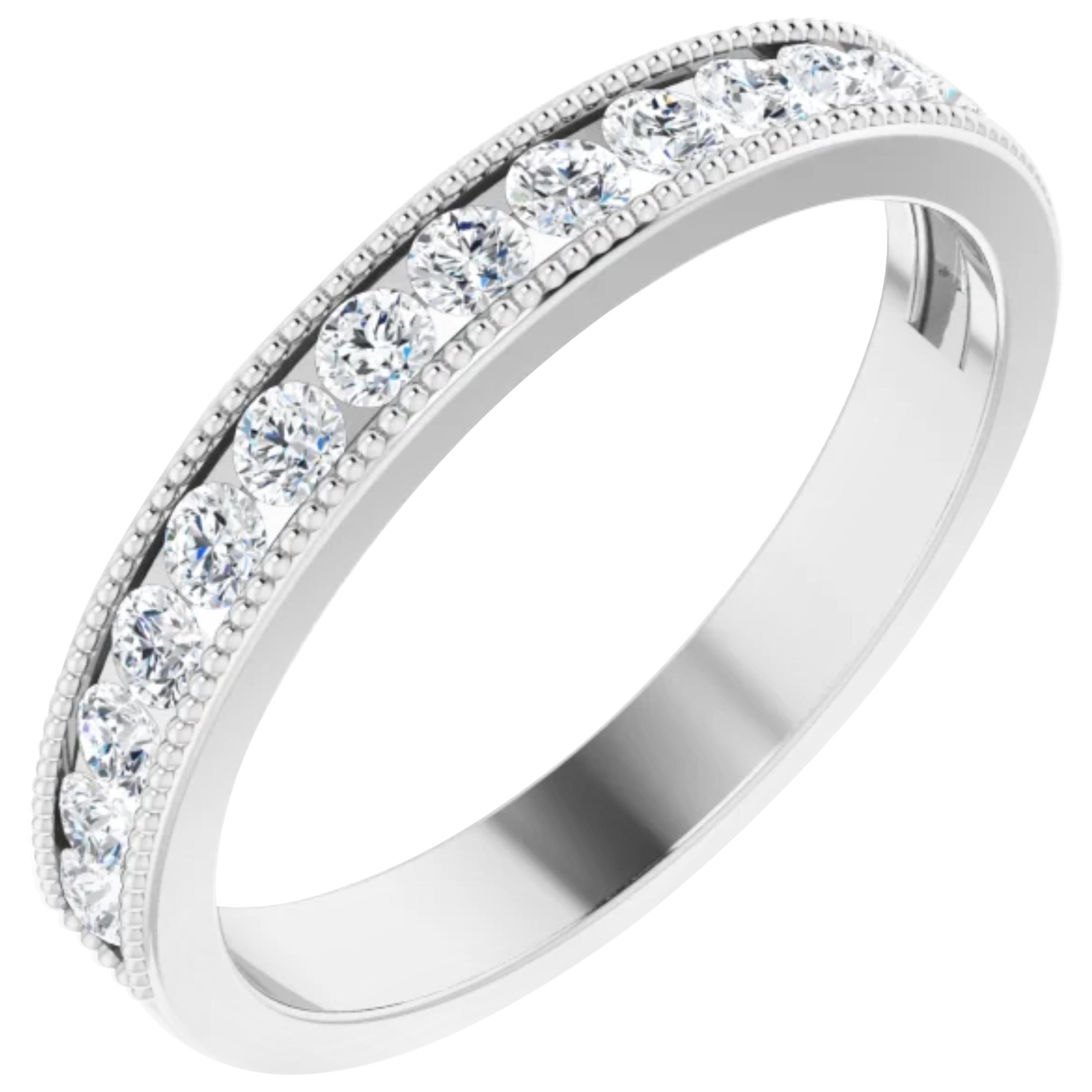 Vintage Style Diamond Wedding Ring Anniversary Band 18k White Gold 0.52 Carat For Sale
