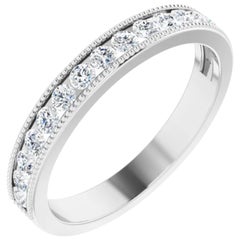 Retro Style Diamond Wedding Ring Anniversary Band 18k White Gold 0.52 Carat