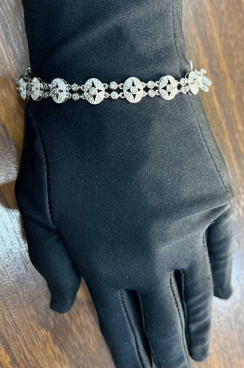 Taglio misto Braccialetto stile edoardiano con diamanti in filigrana in oro bianco 14K in vendita