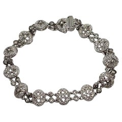 Vintage Style Edwardian Diamond Filigree 14K White Gold Statement Bracelet