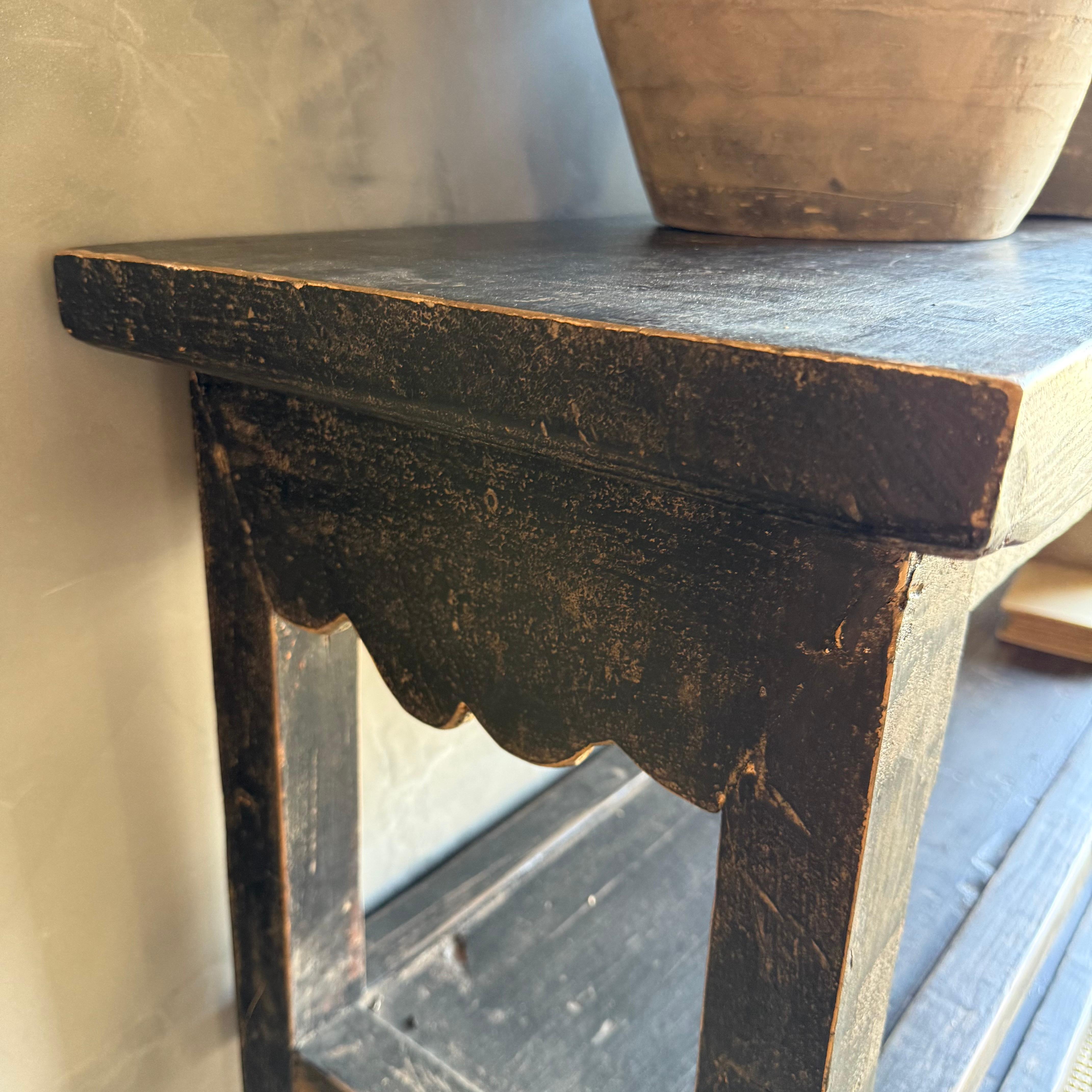 Contemporary Vintage Style Elm Wood Black Painted Extra Long Console with Shelves For Sale