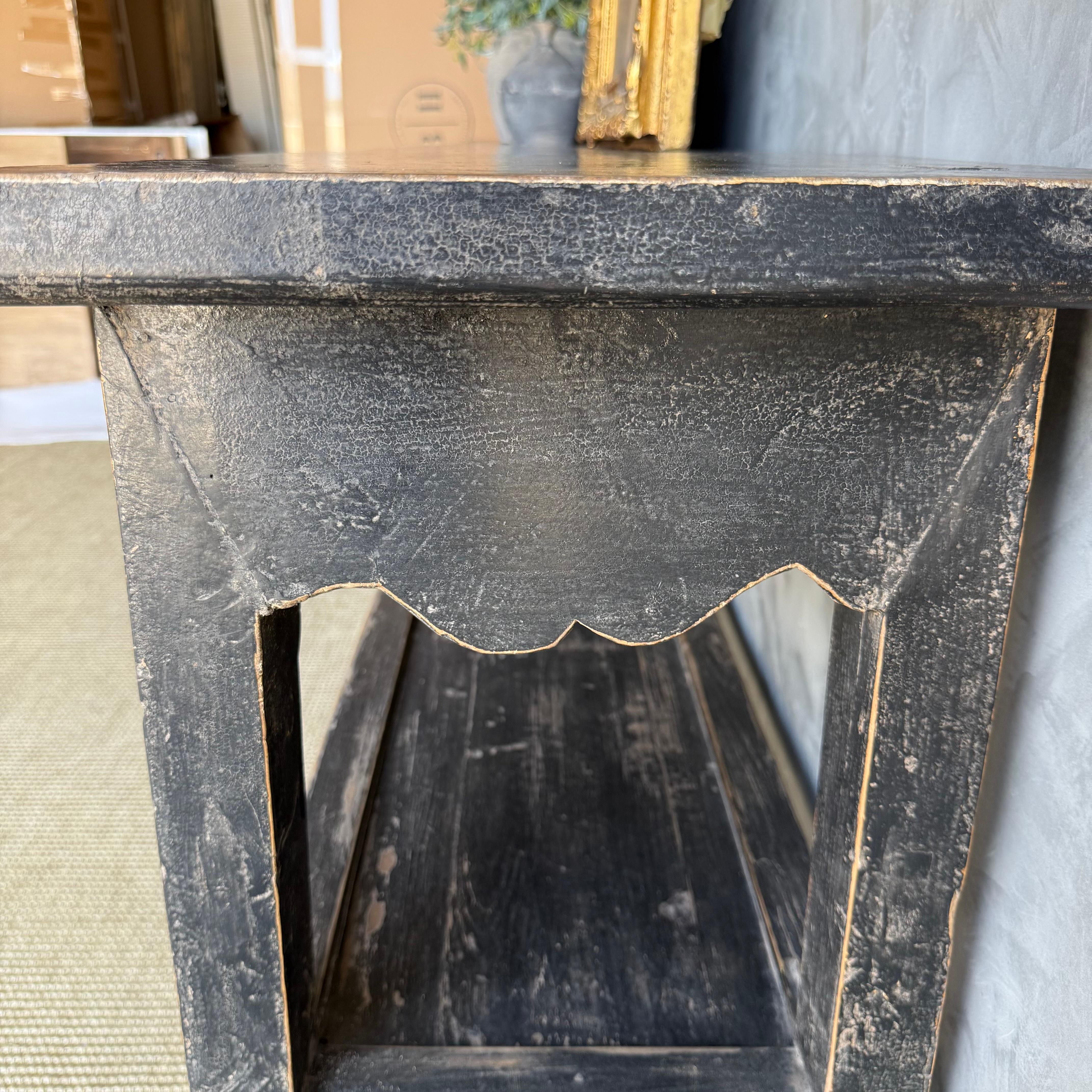 Vintage Style Elm Wood Black Painted Extra Long Console with Shelves For Sale 2