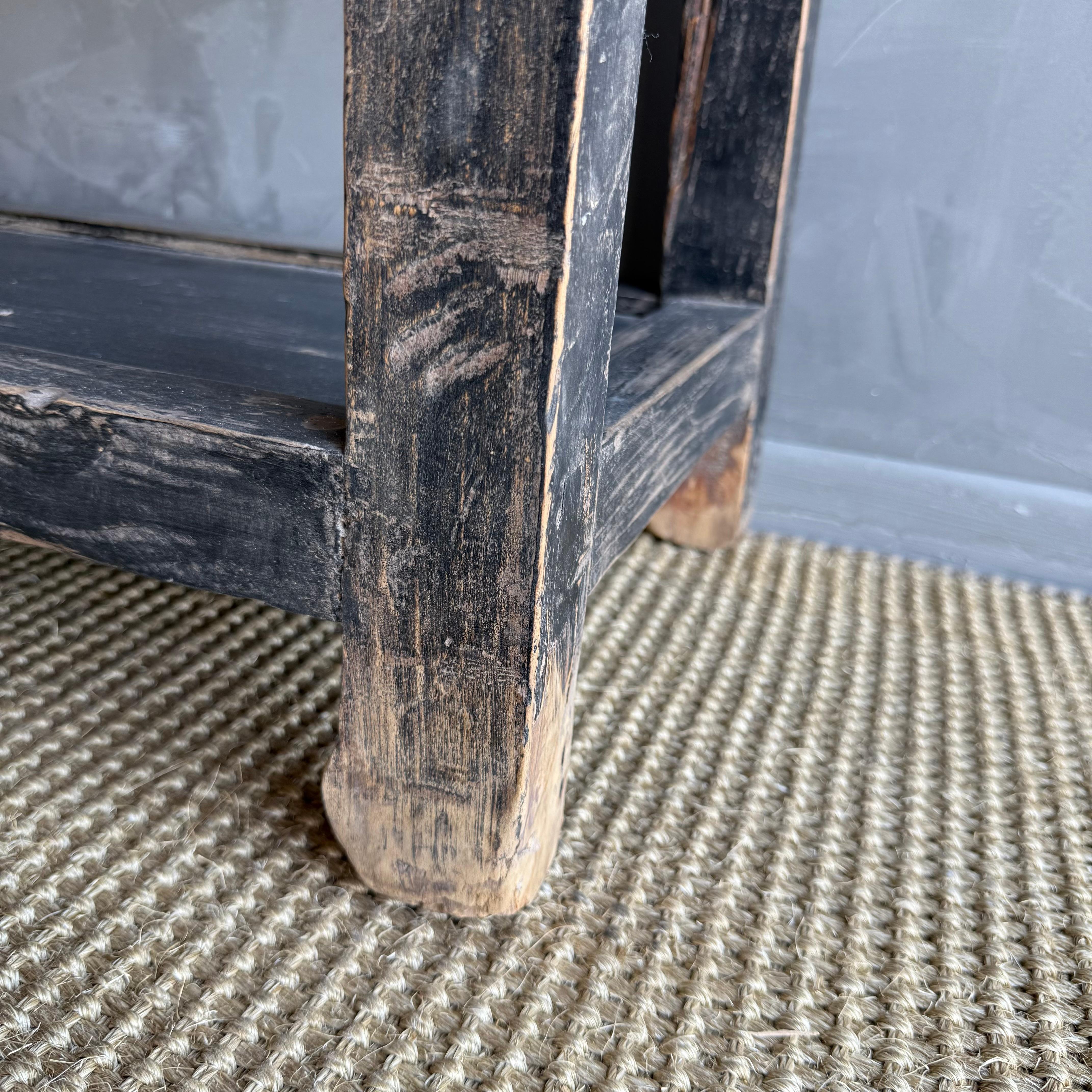 Vintage Style Elm Wood Black Painted Extra Long Console with Shelves For Sale 3