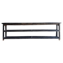 Vintage Style Elm Wood Black Painted Extra Long Console with Shelves