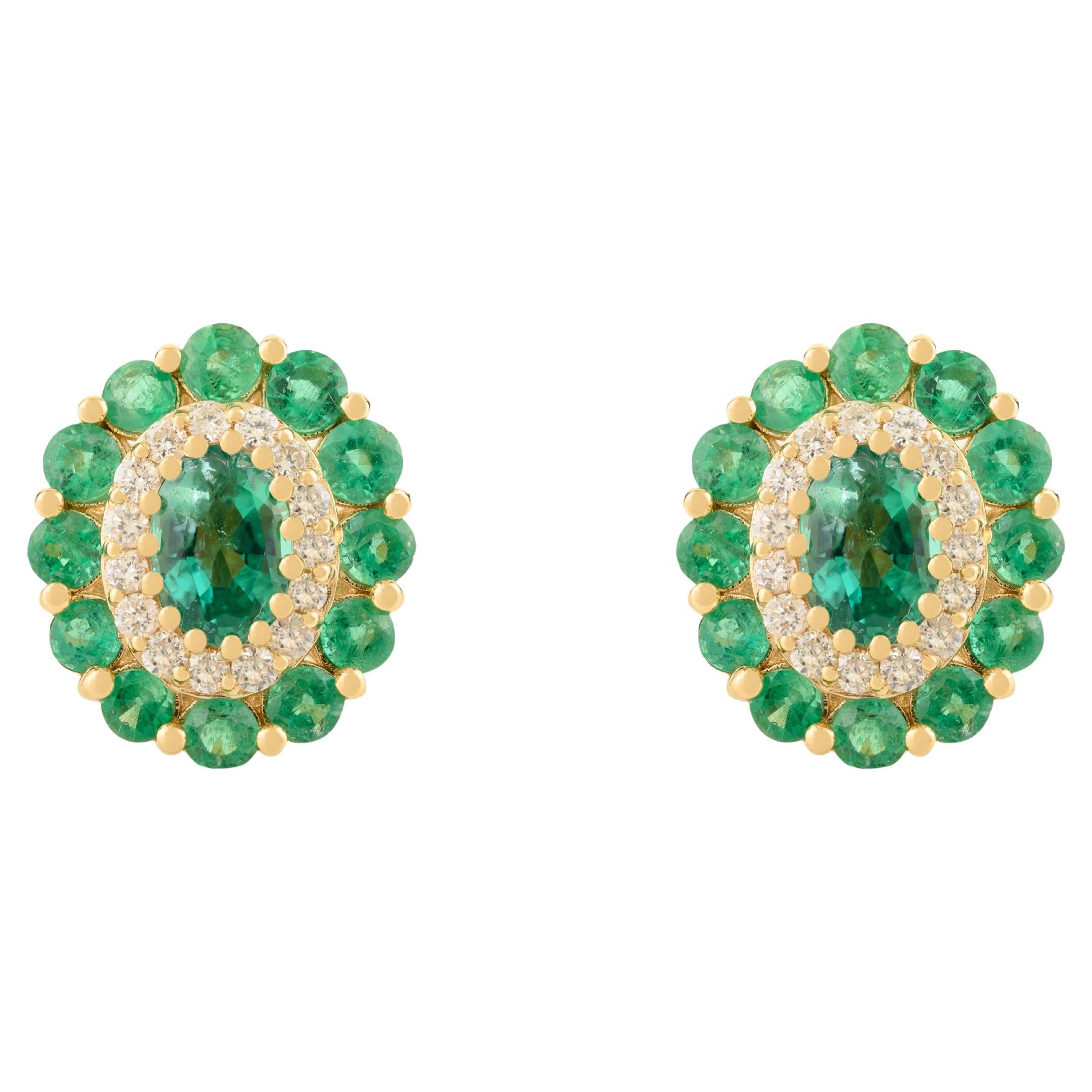 Vintage-Stil Smaragd & Diamond Floral Ohrstecker in 14k Gelbgold Schmuck