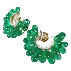 Vintage Style Emerald & Diamond Grape Bunch Drop Earrings 18K Yellow Gold