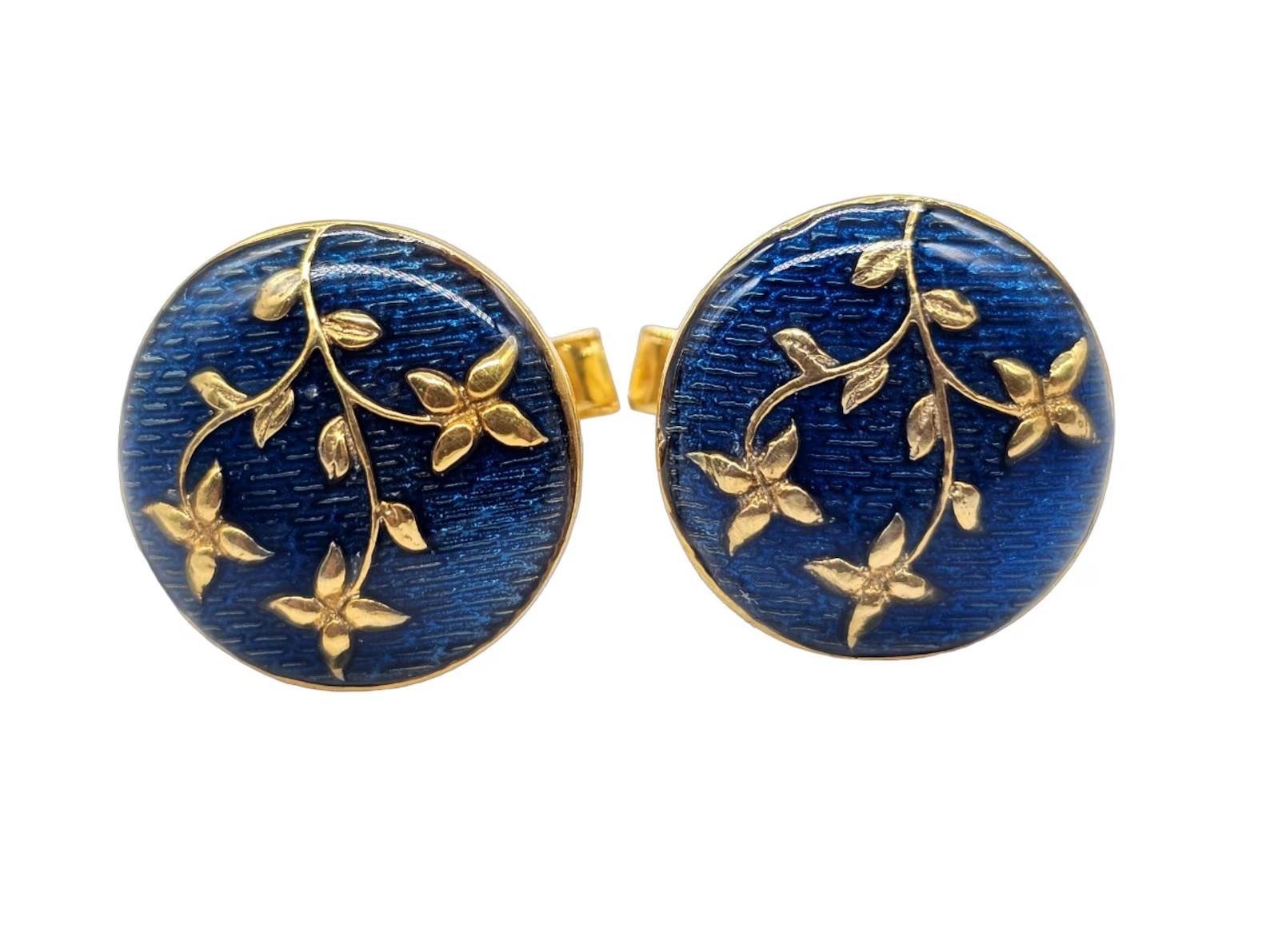 Vintage Style Enamel Gold Floral Cufflinks