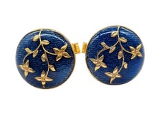 Gemelos Florales de Oro Esmaltados Estilo Vintage